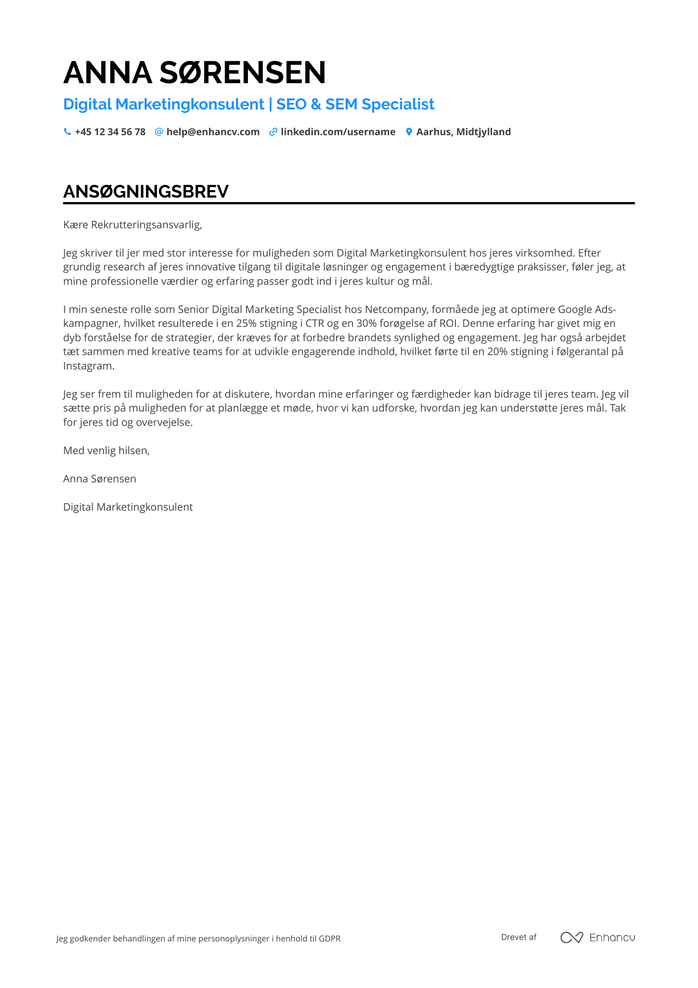 Ansøgningsbrev til Digital marketingkonsulent Resume Example