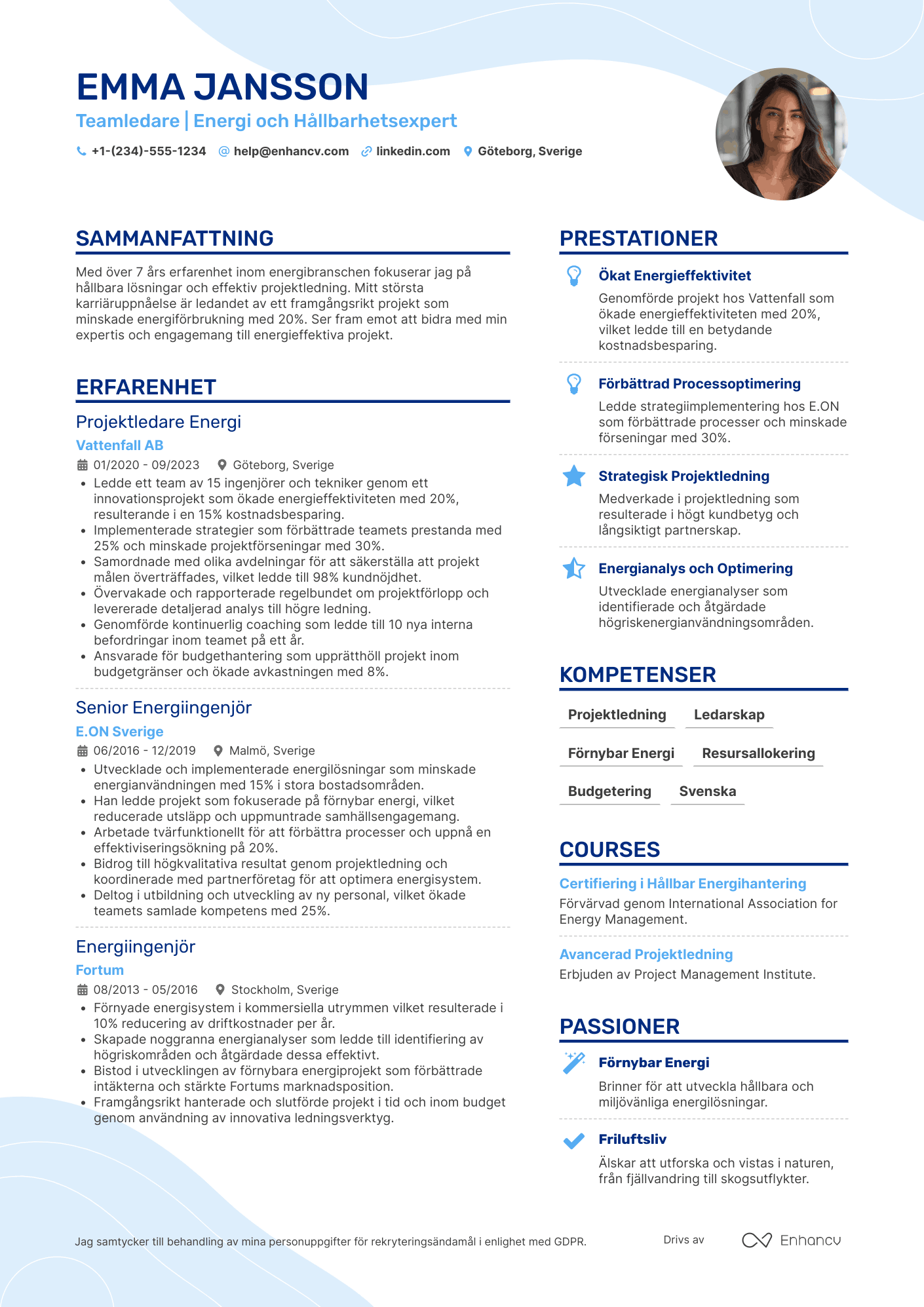 CV för Teamledare Energi Resume Example
