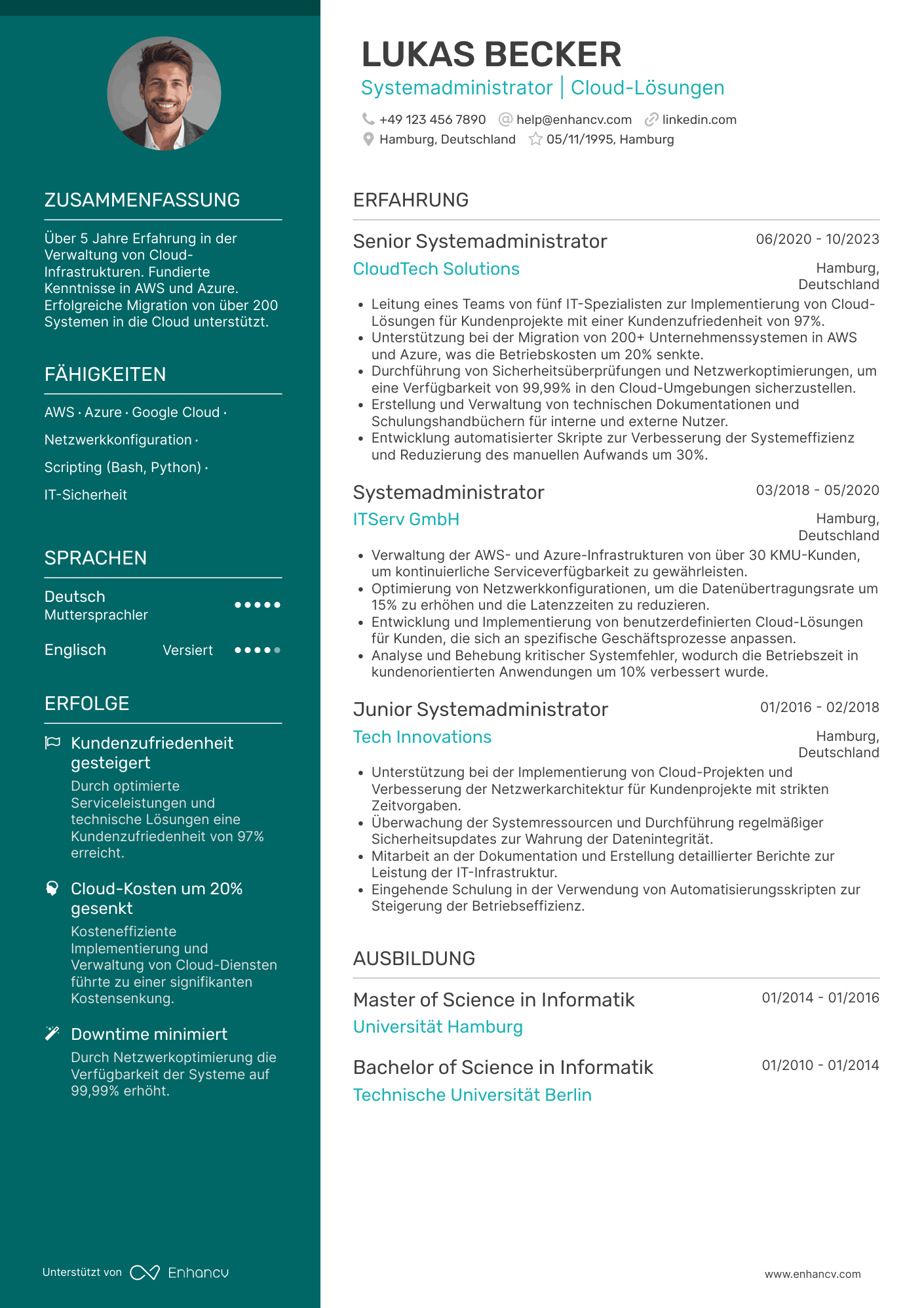 Lebenslauf als Systemadministrator für Cloud Lösungen Resume Example