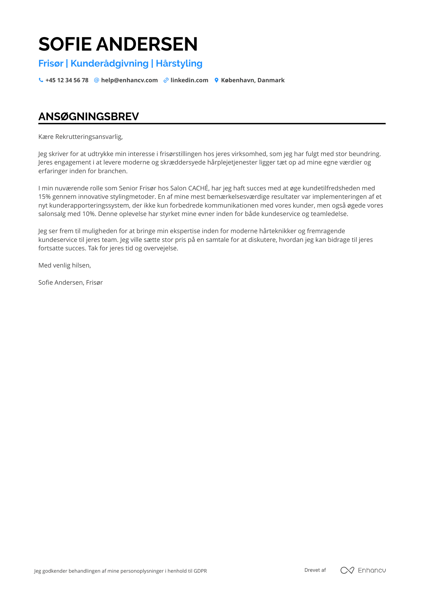 Ansøgningsbrev til Frisør Resume Example