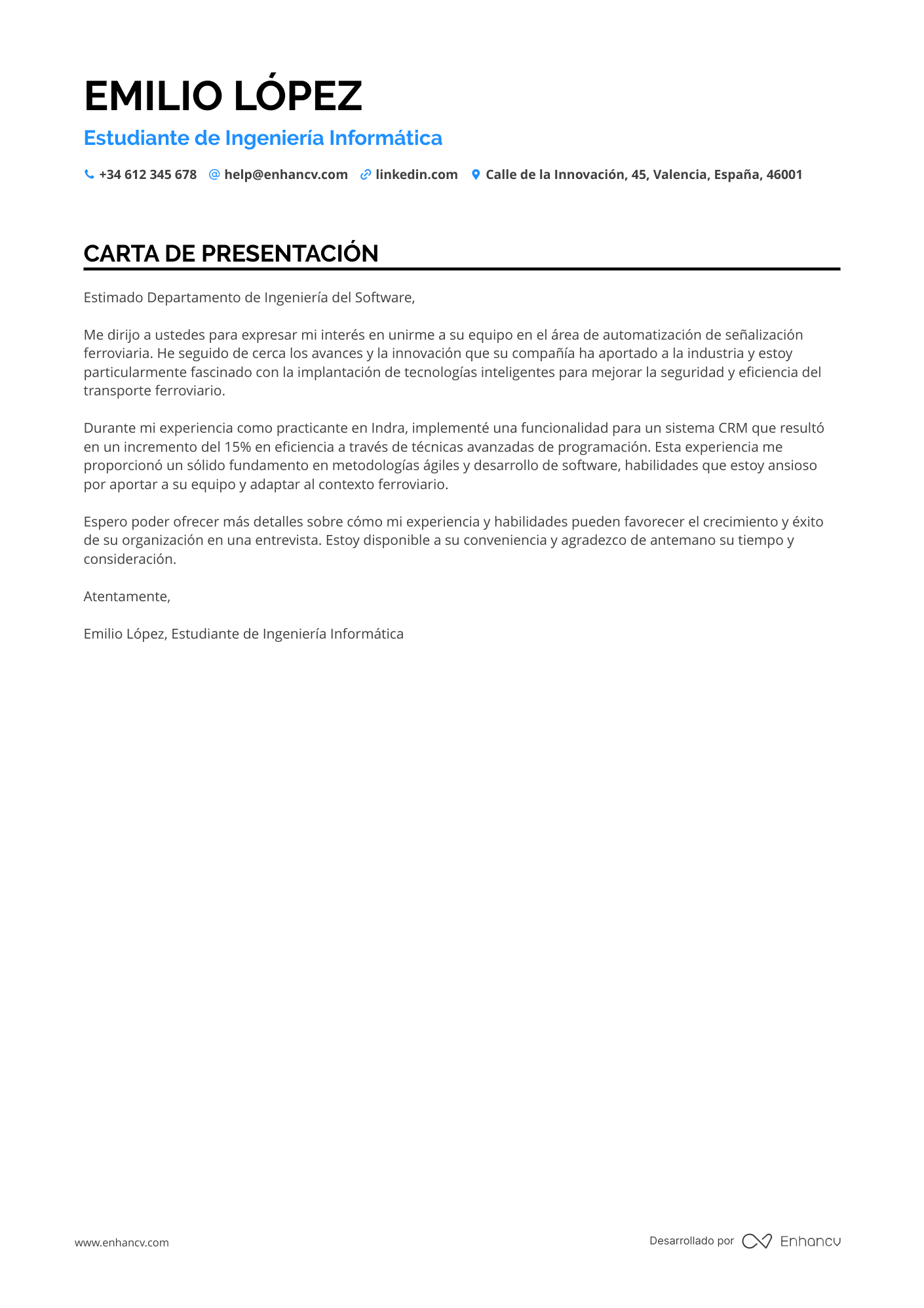 Estudiante de Prácticas en Informática Resume Example