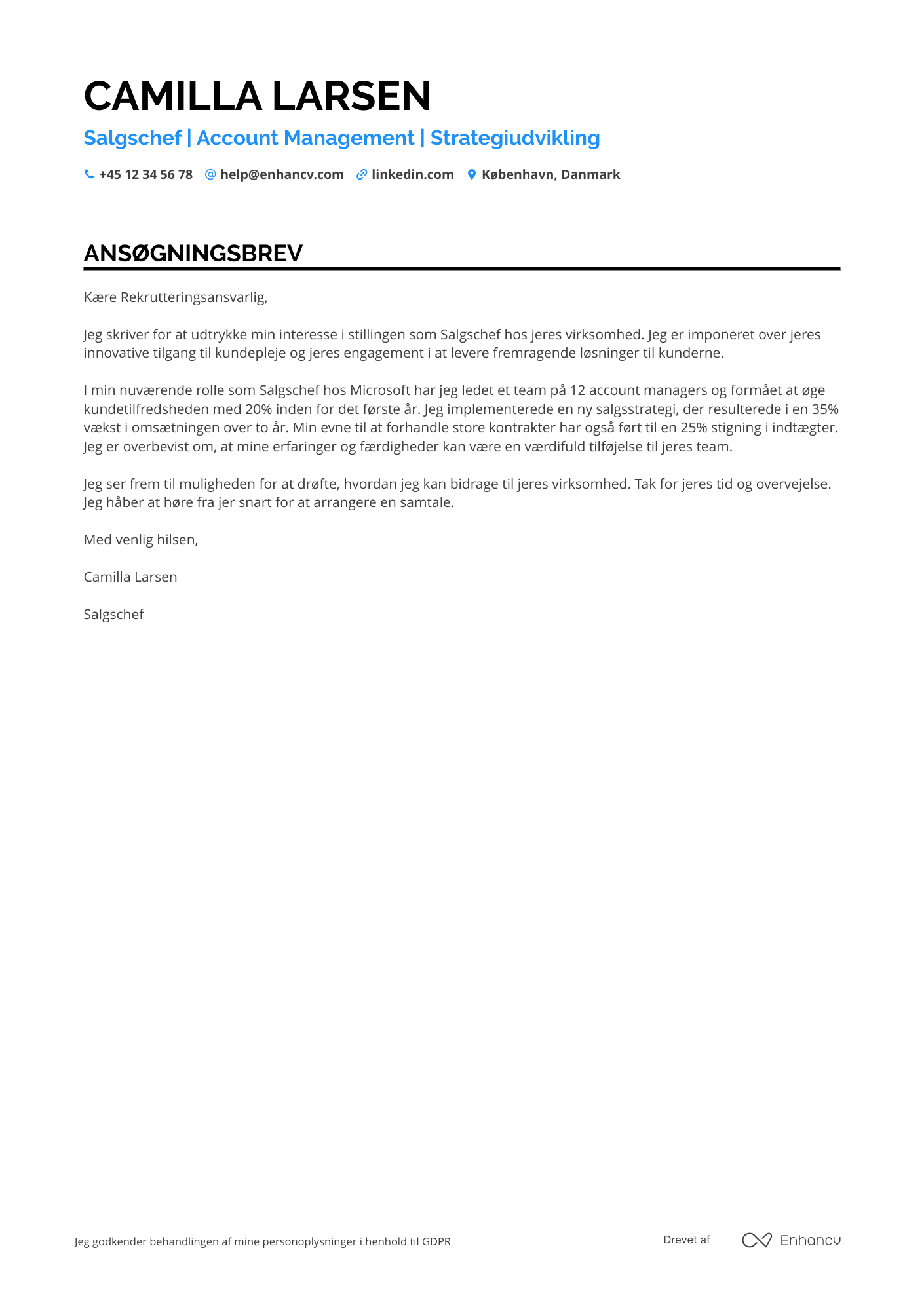 Ansøgningsbrev til Salgschef for Account Management Resume Example