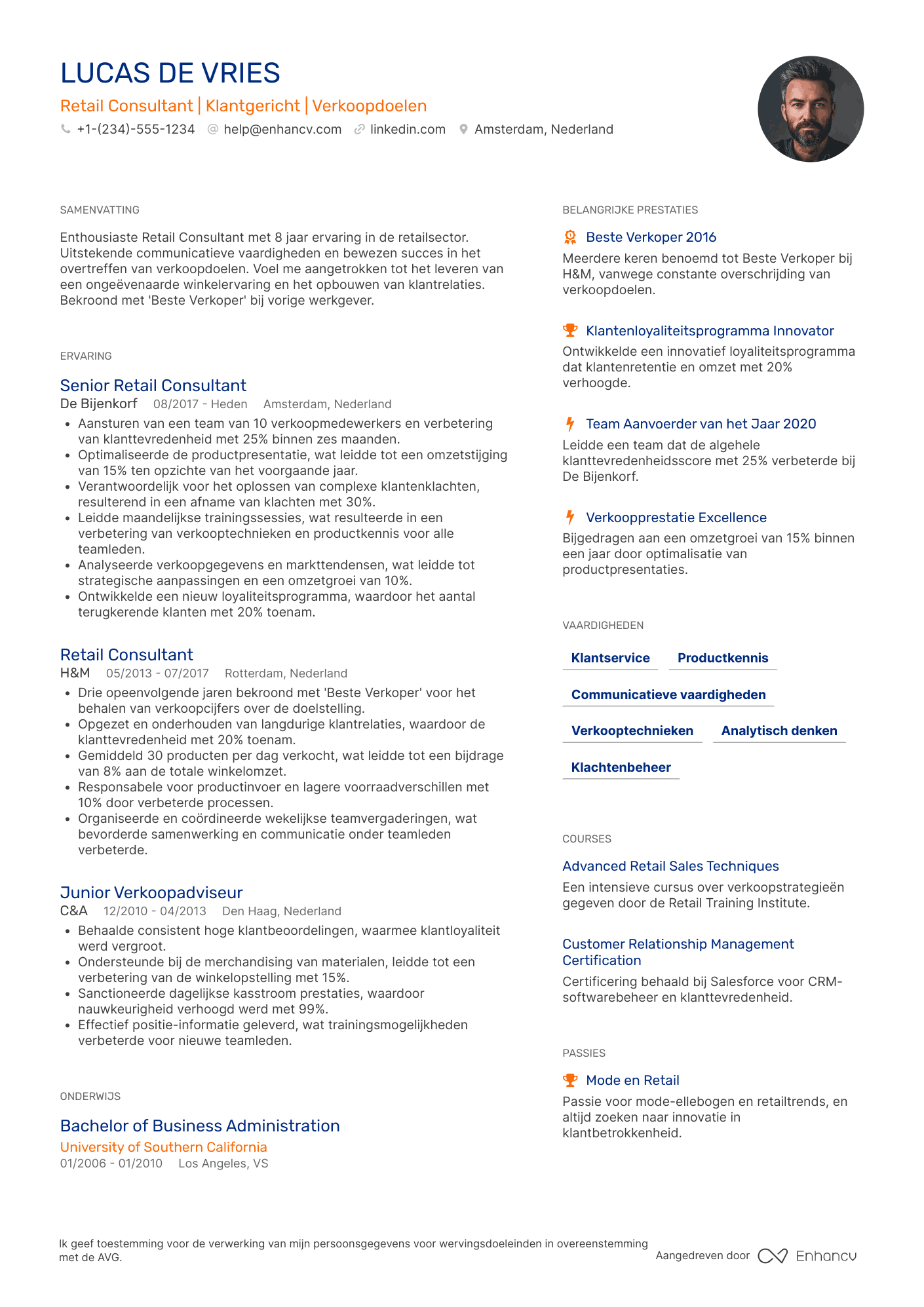 CV voor Retail Consultant Resume Example
