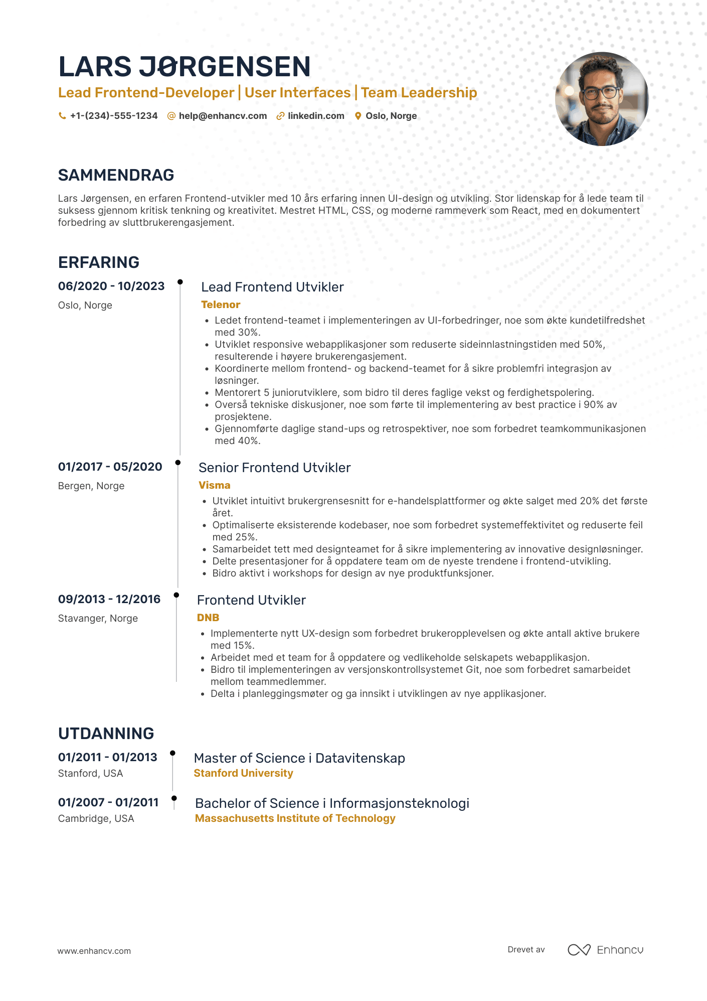 CV for Lead Frontend‑utvikler Resume Example