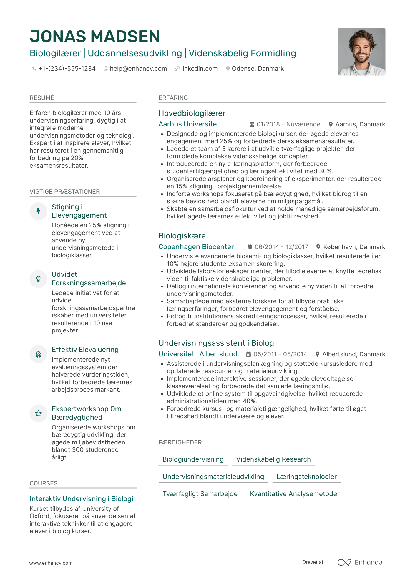 CV til Biologilærer Resume Example