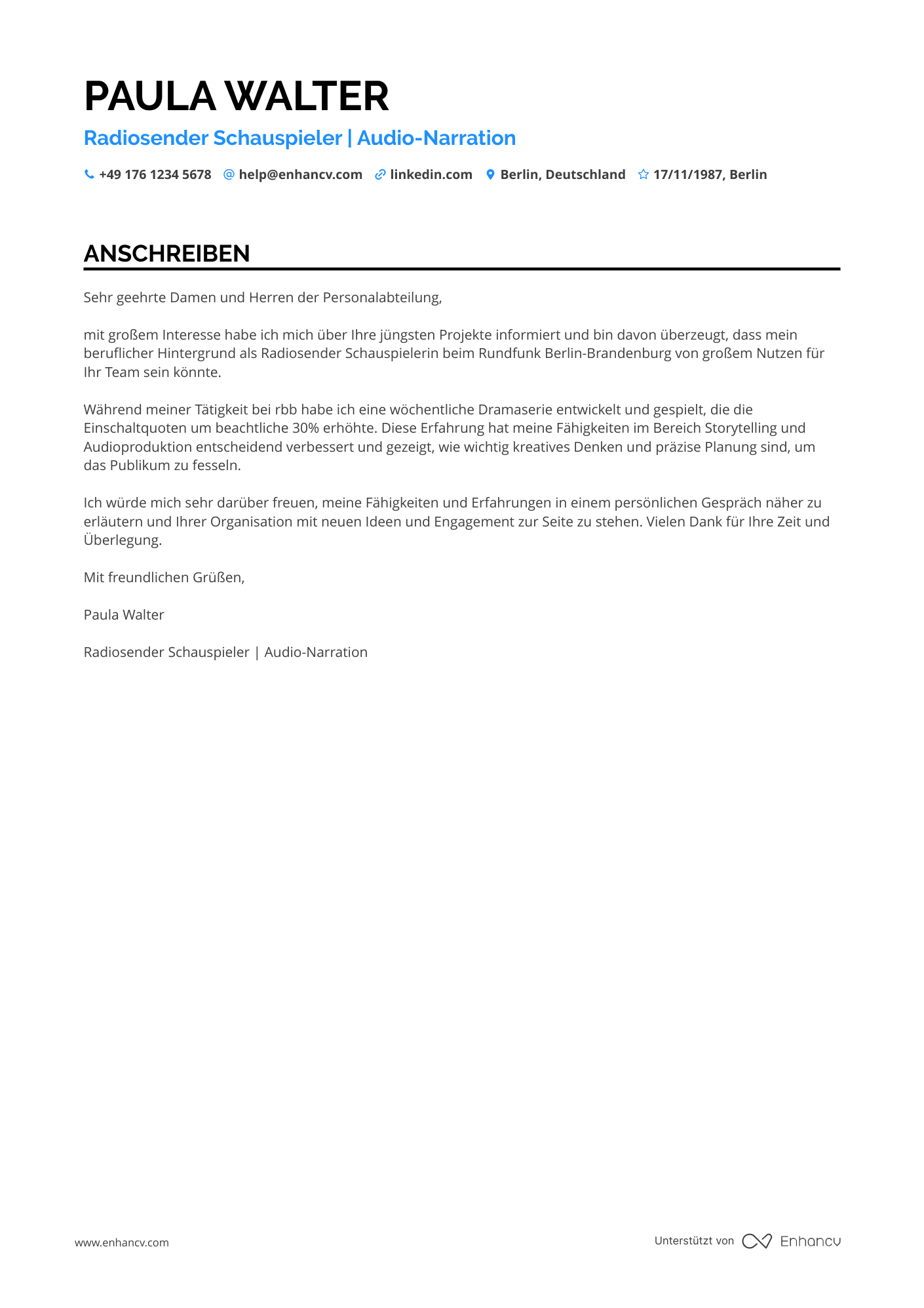Radiosender Schauspieler Resume Example
