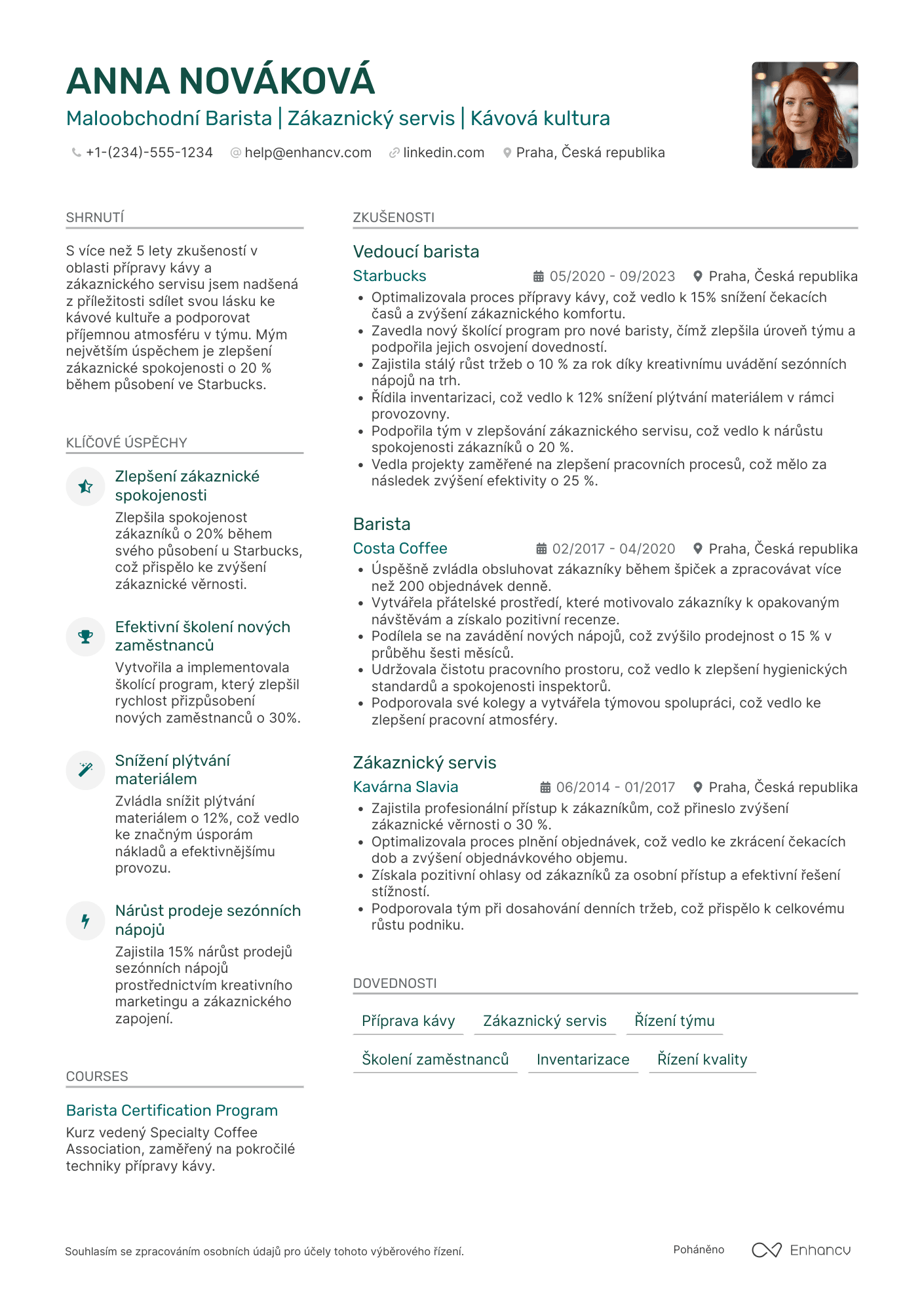 Životopis pro Maloobchodní Barista Resume Example