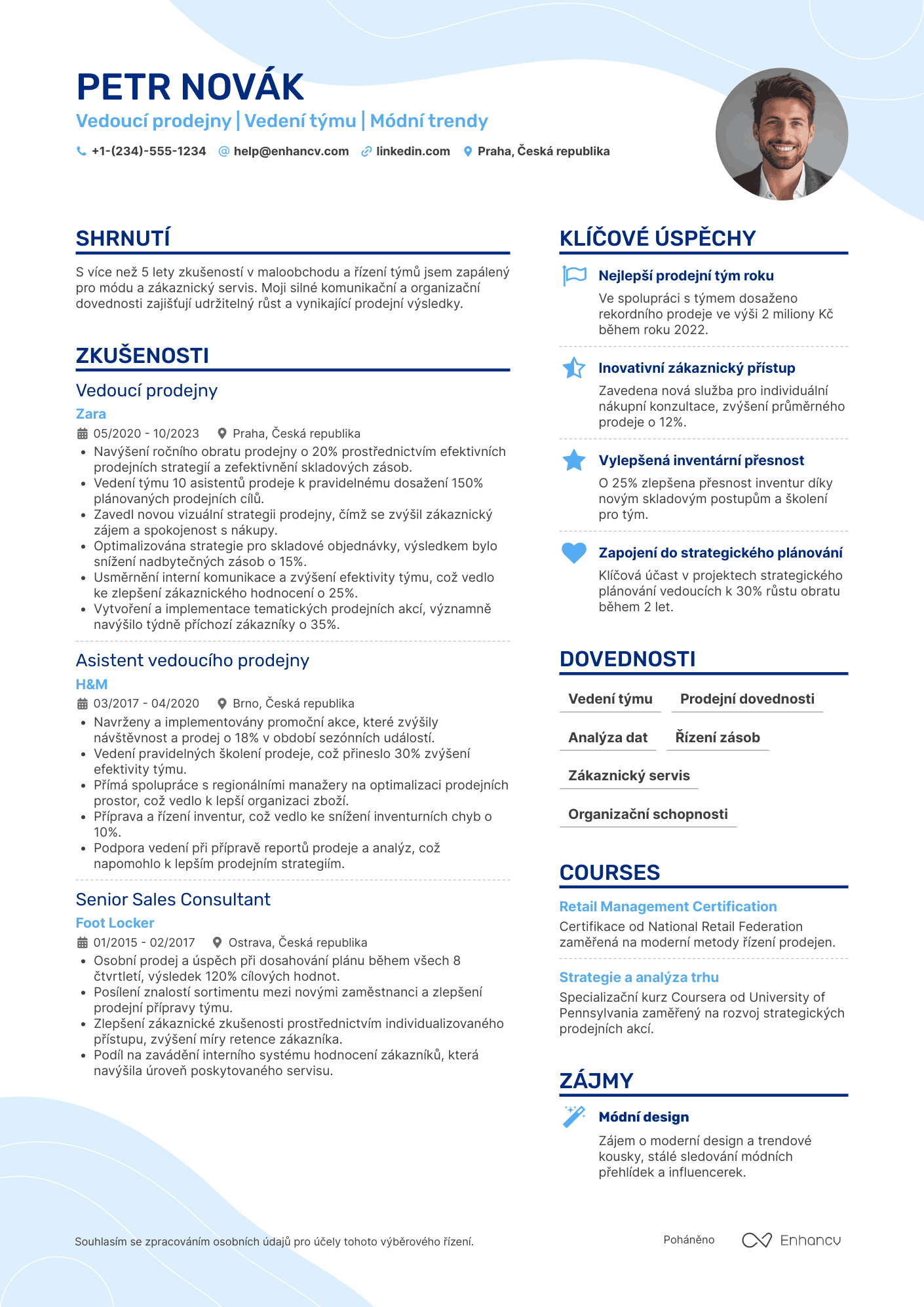 Životopis pro Vedoucí prodejny módního zboží Resume Example
