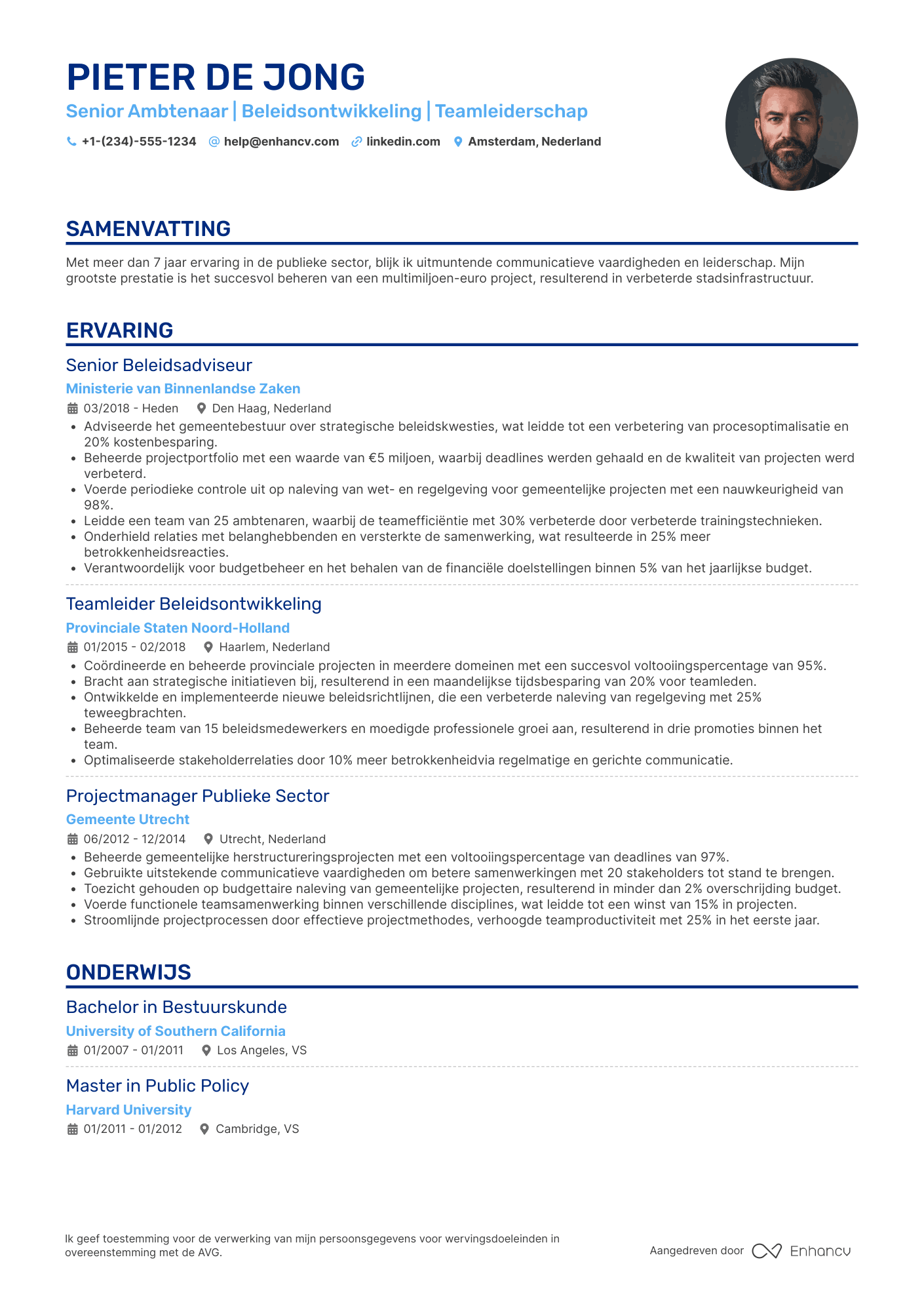 CV voor Senior Ambtenaar Resume Example