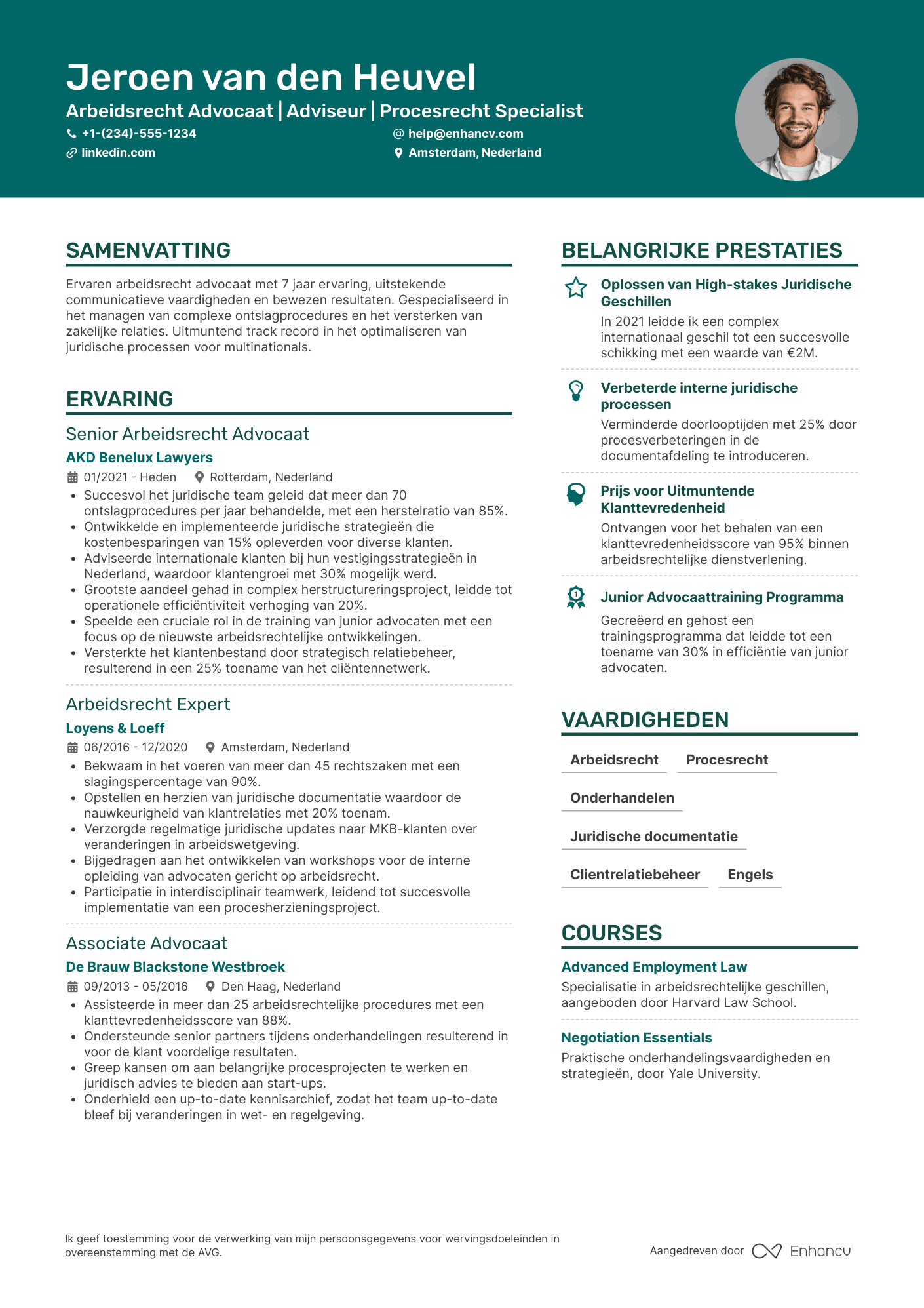 CV voor Advocaat Arbeidsrecht Resume Example