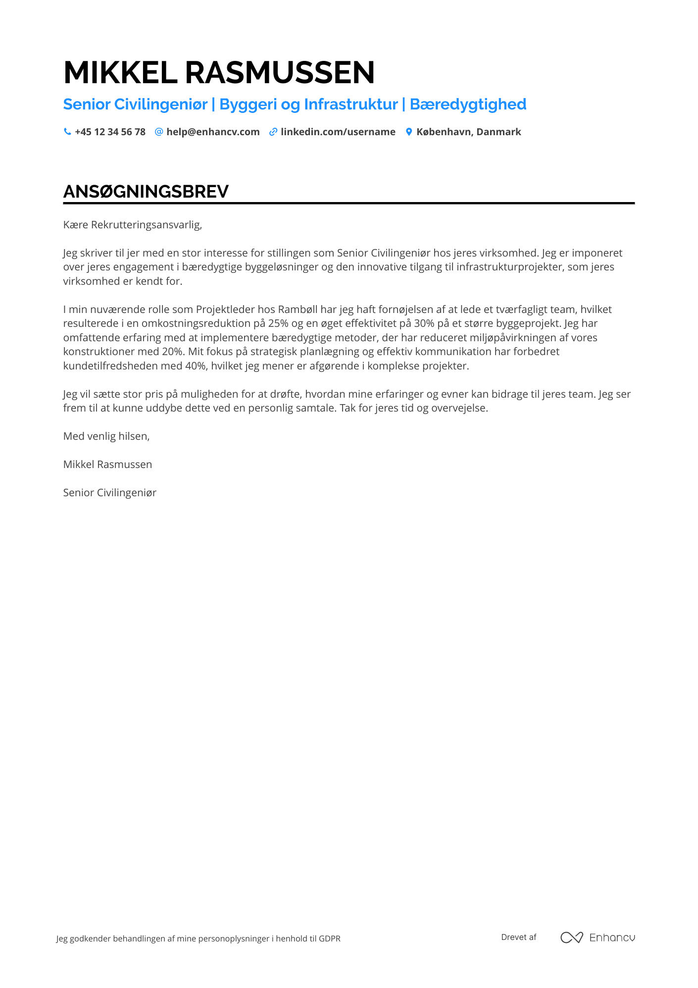 Ansøgningsbrev til Senior civilingeniør Resume Example