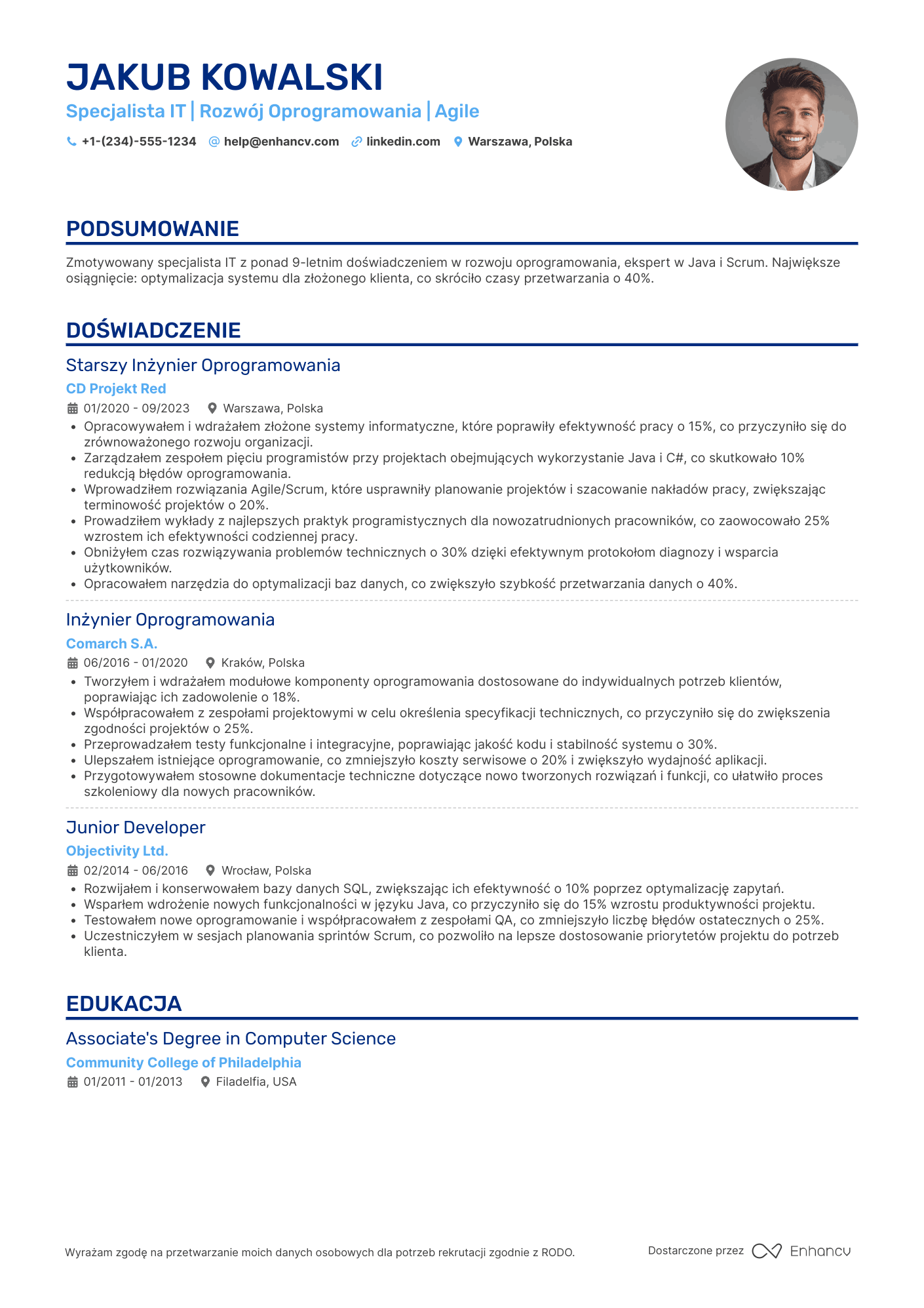 CV dla Specjalista IT ds. Rozwoju Oprogramowania Resume Example