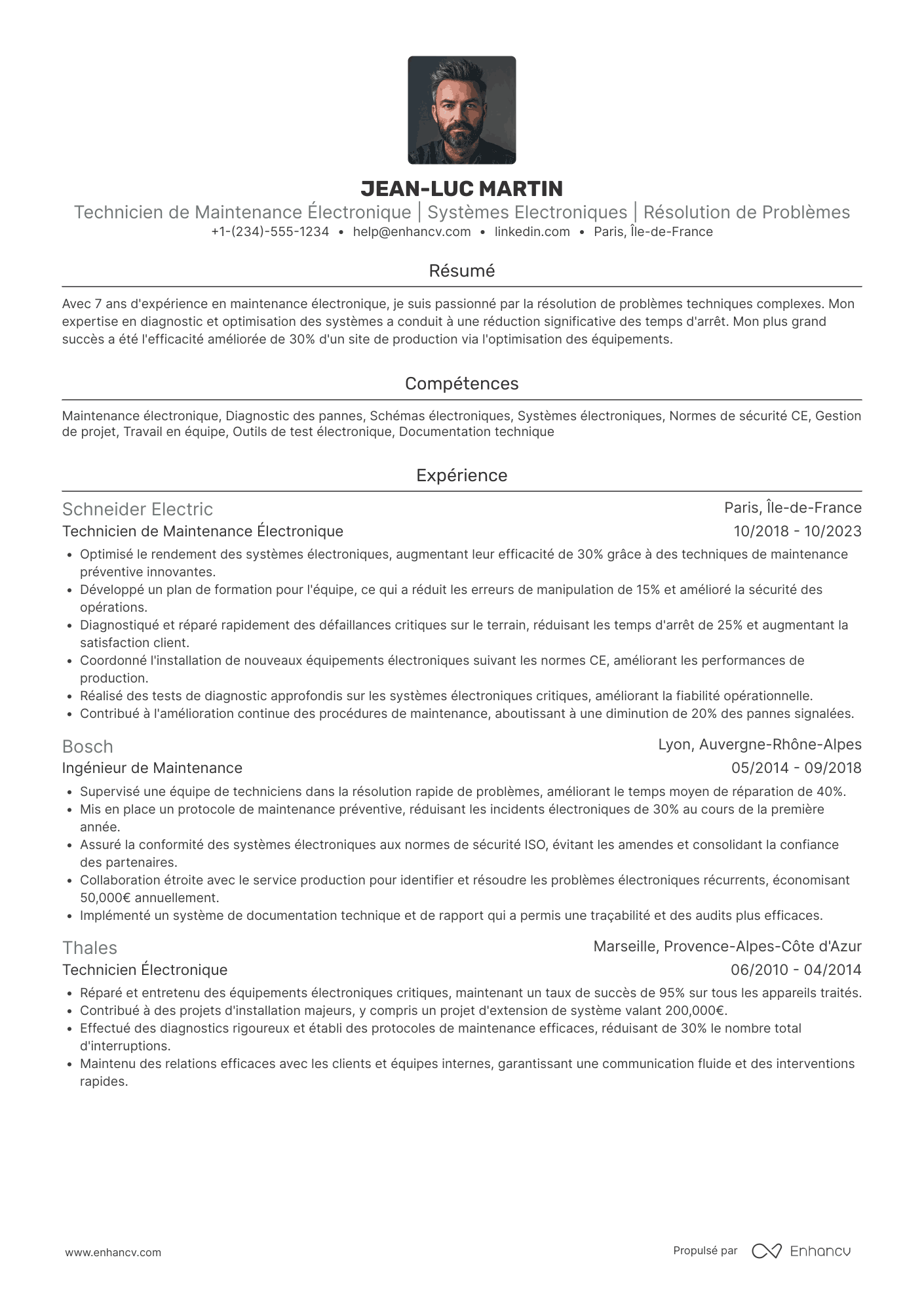 CV de technicien de maintenance électronique Resume Example