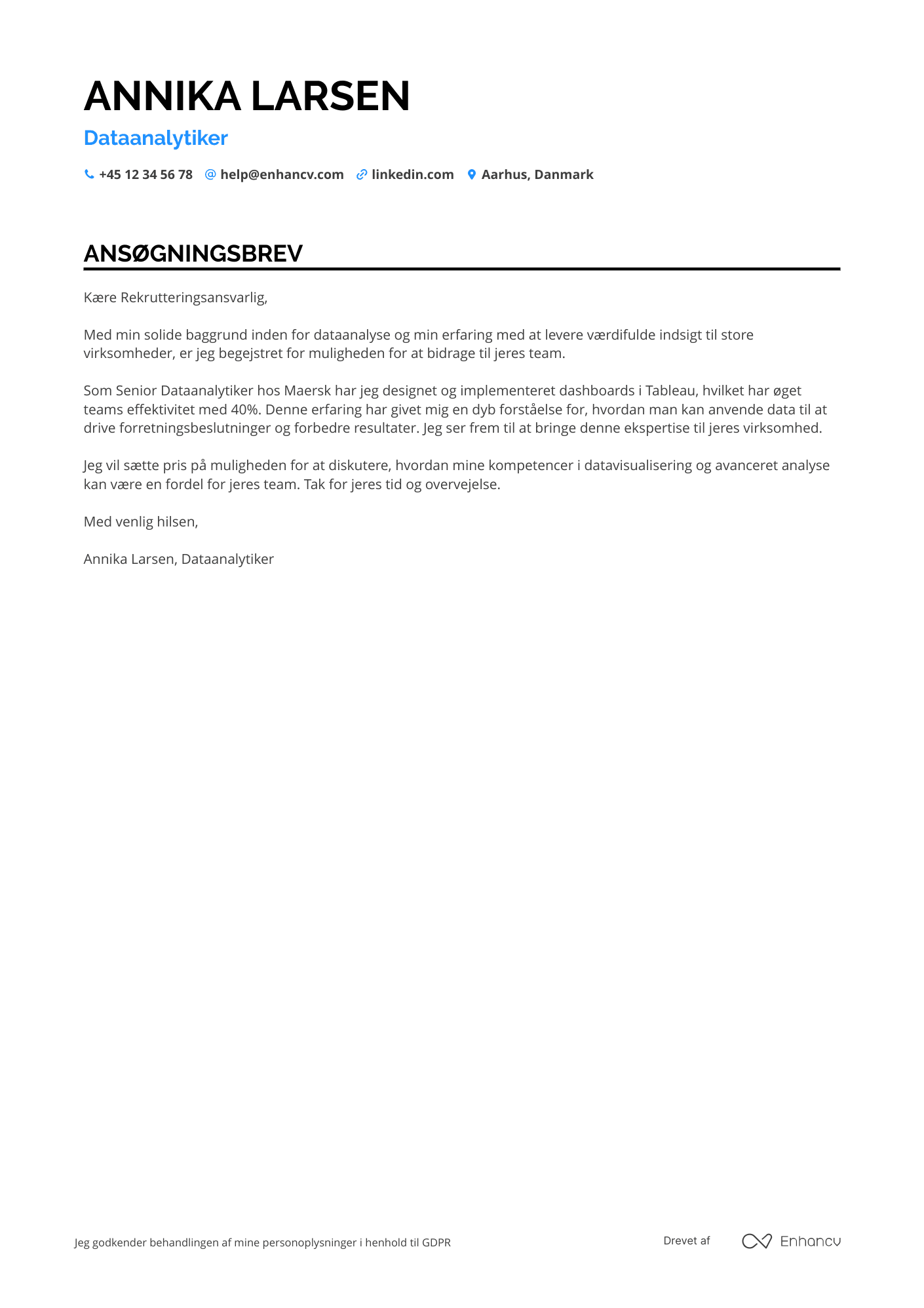 Ansøgningsbrev til Dataanalytiker Resume Example