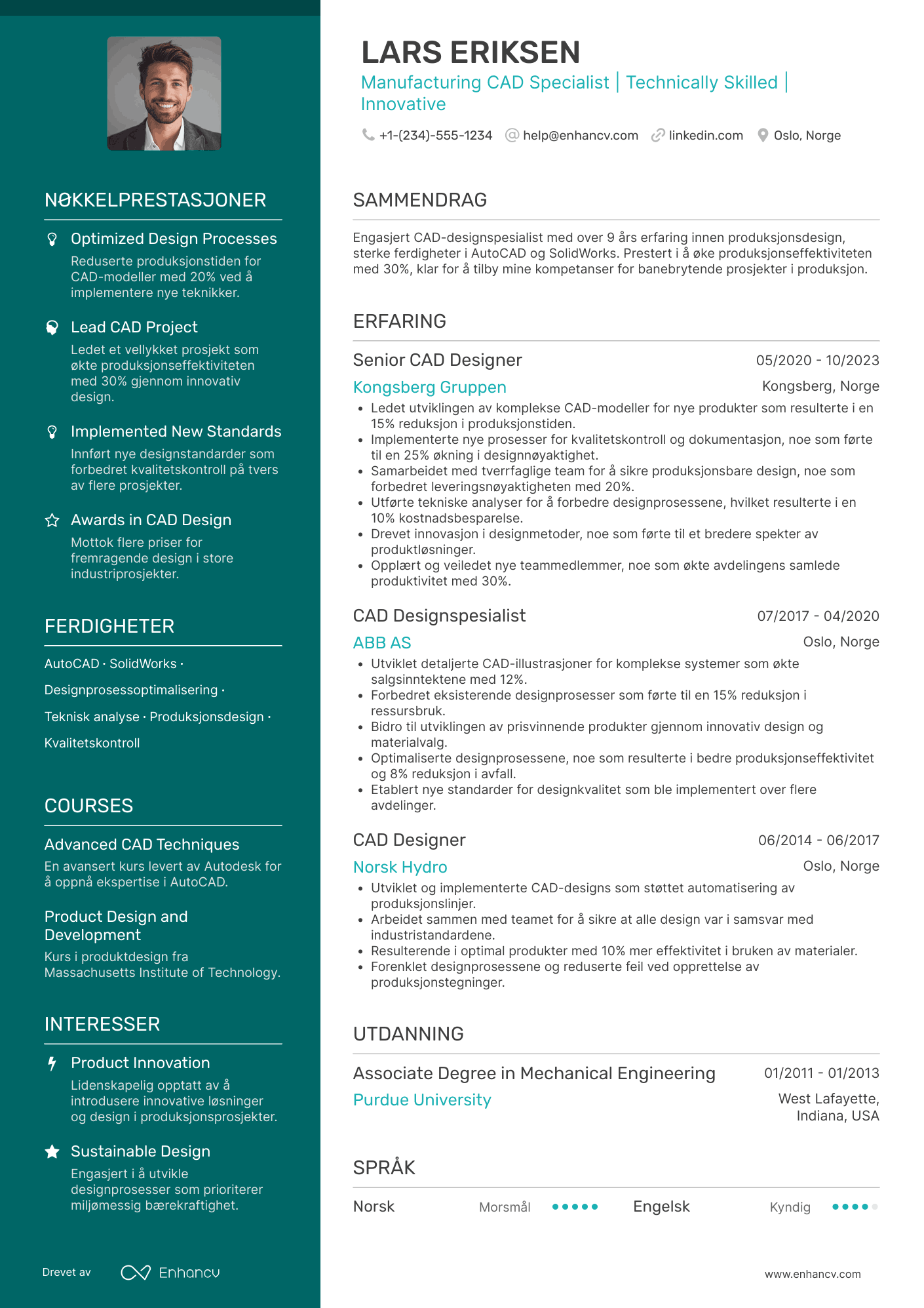 CV for Manufacturing CAD designspesialist Resume Example