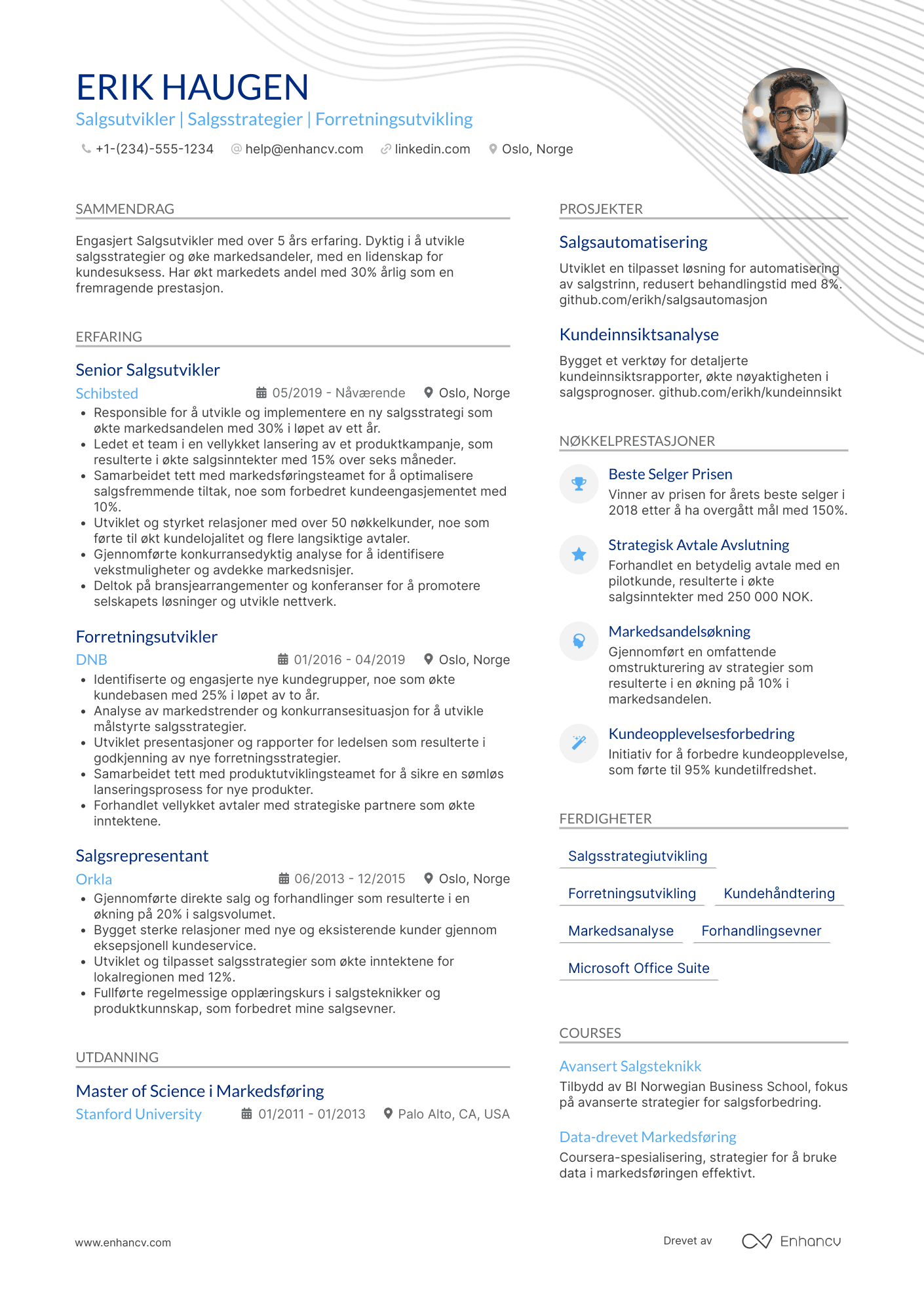 CV for Salgsutvikler Resume Example