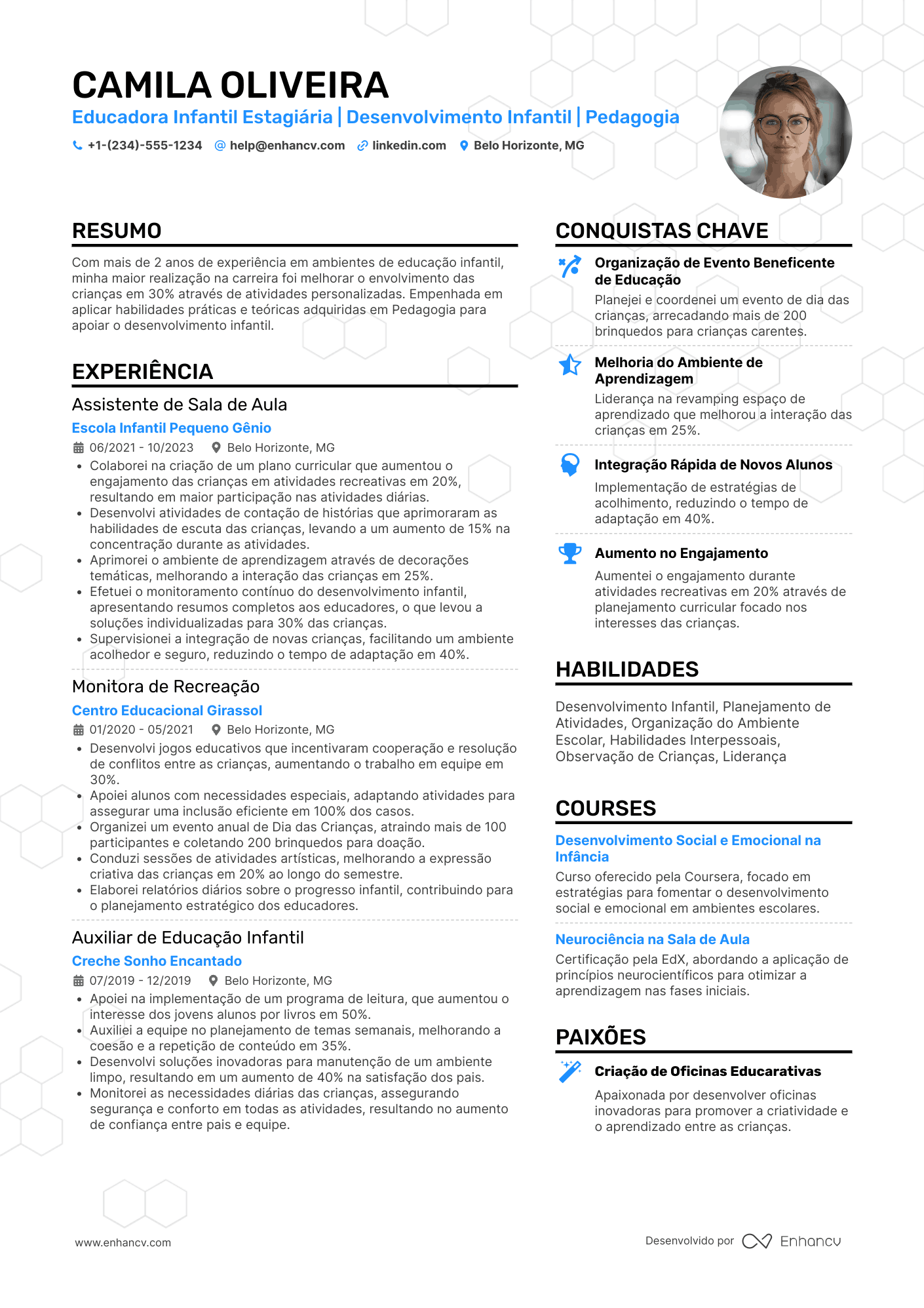 Currículo para estagiária em educação infantil Resume Example