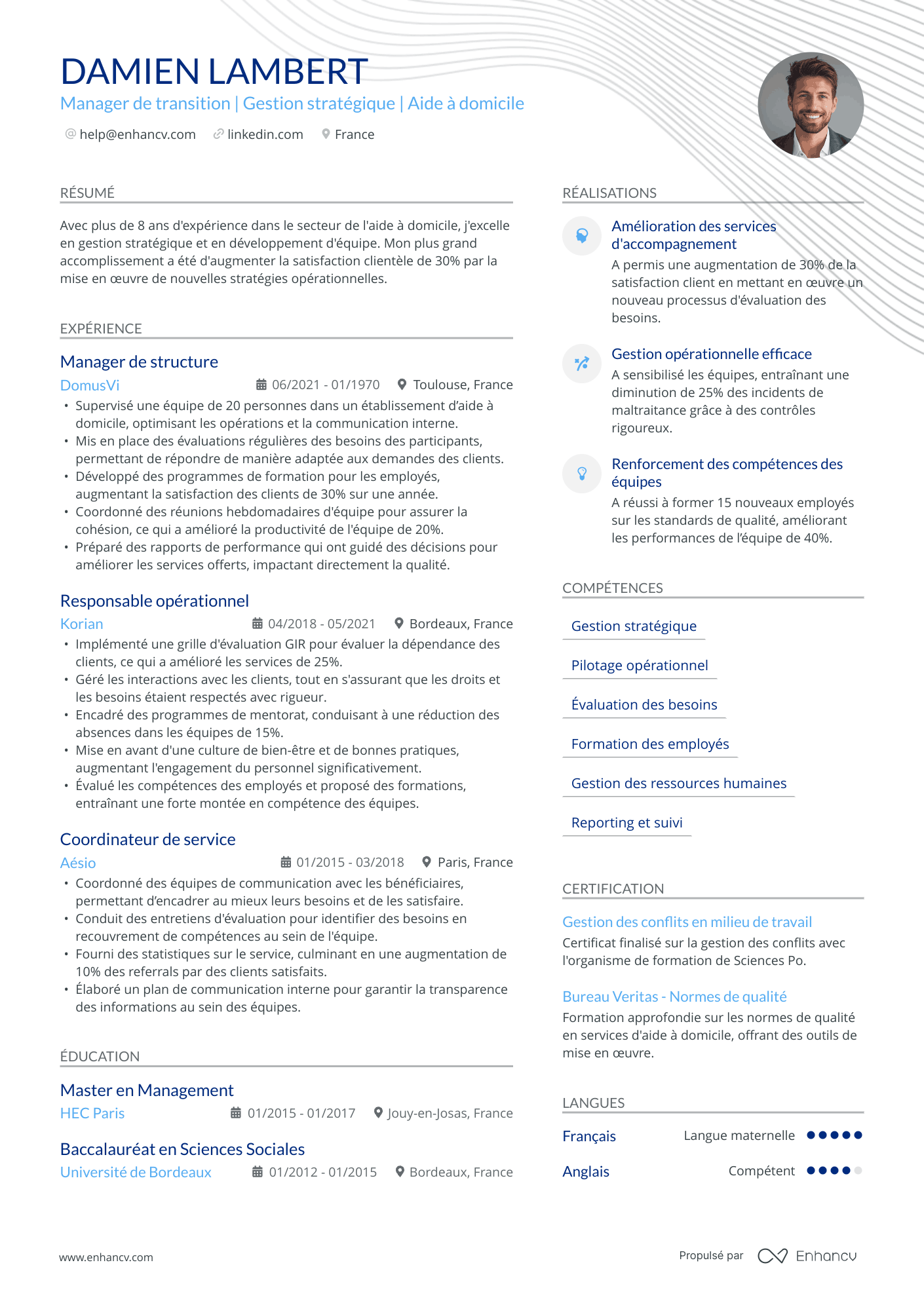 Manager de Transition Resume Example