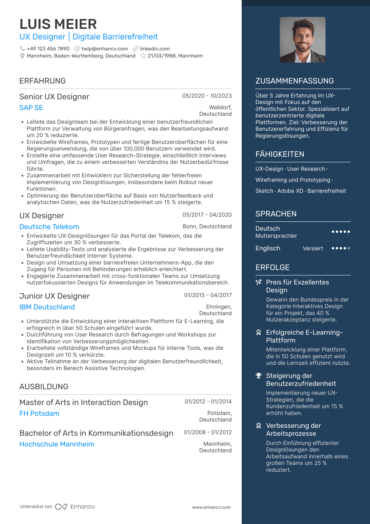 Lebenslauf in UX Designer für Regierung Resume Example