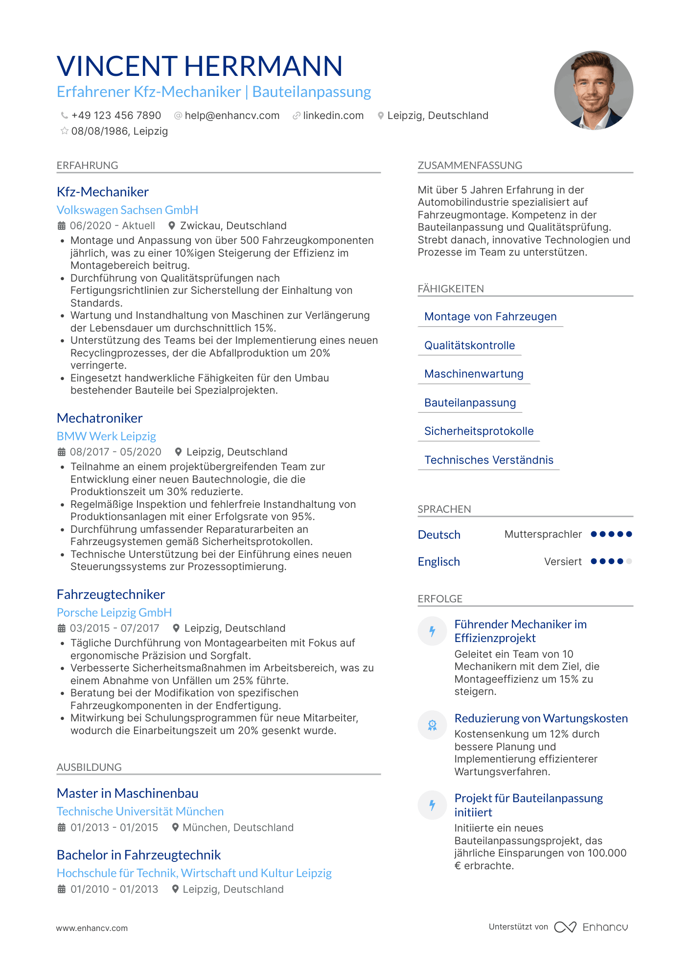 Lebenslauf in Handwerker in der Automobilindustrie Resume Example