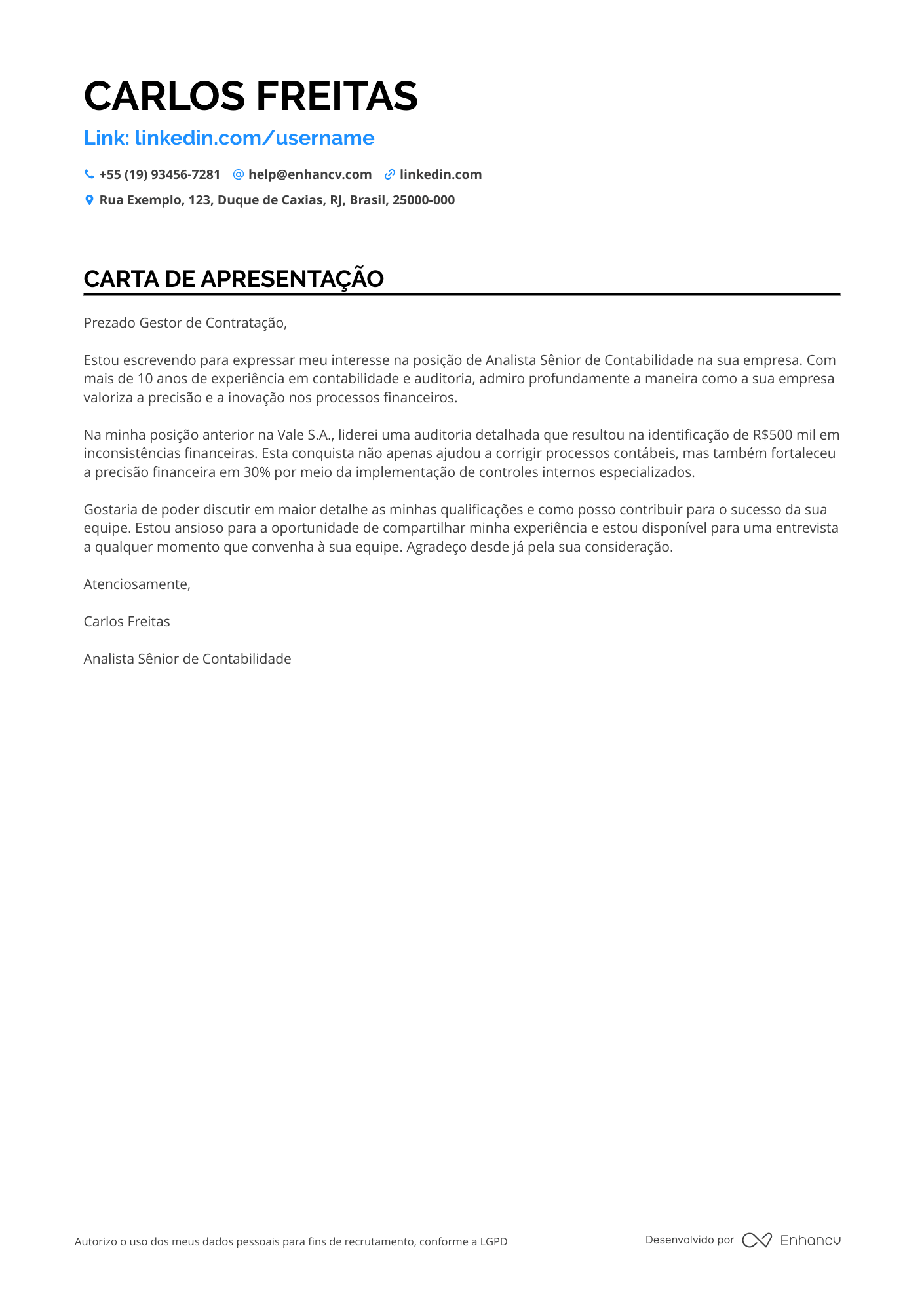 Analista Contábil Gerencial Resume Example
