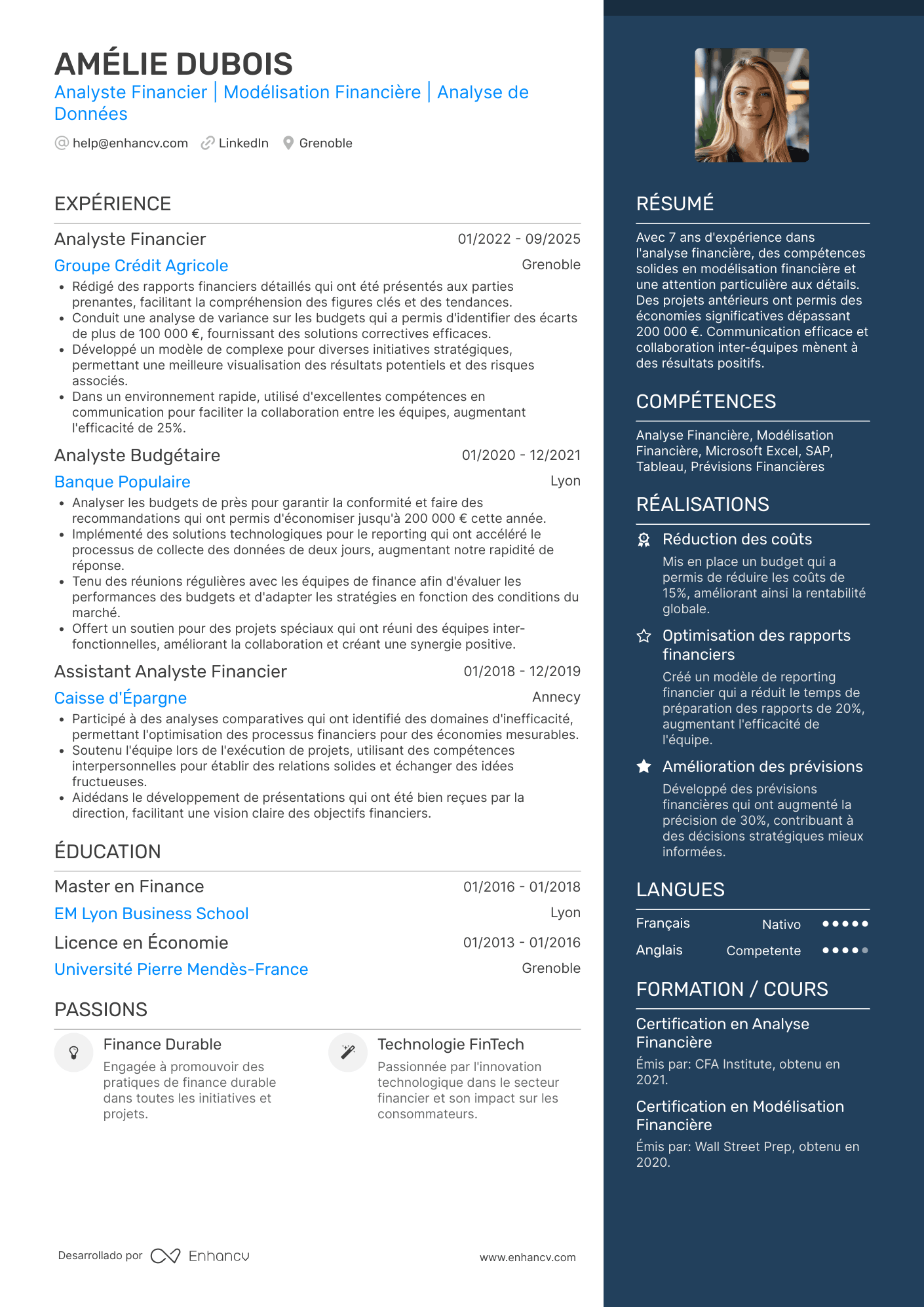 Analyste Financier Resume Example