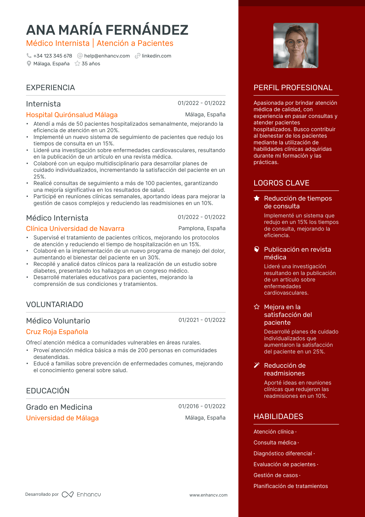 Médico Internista Resume Example