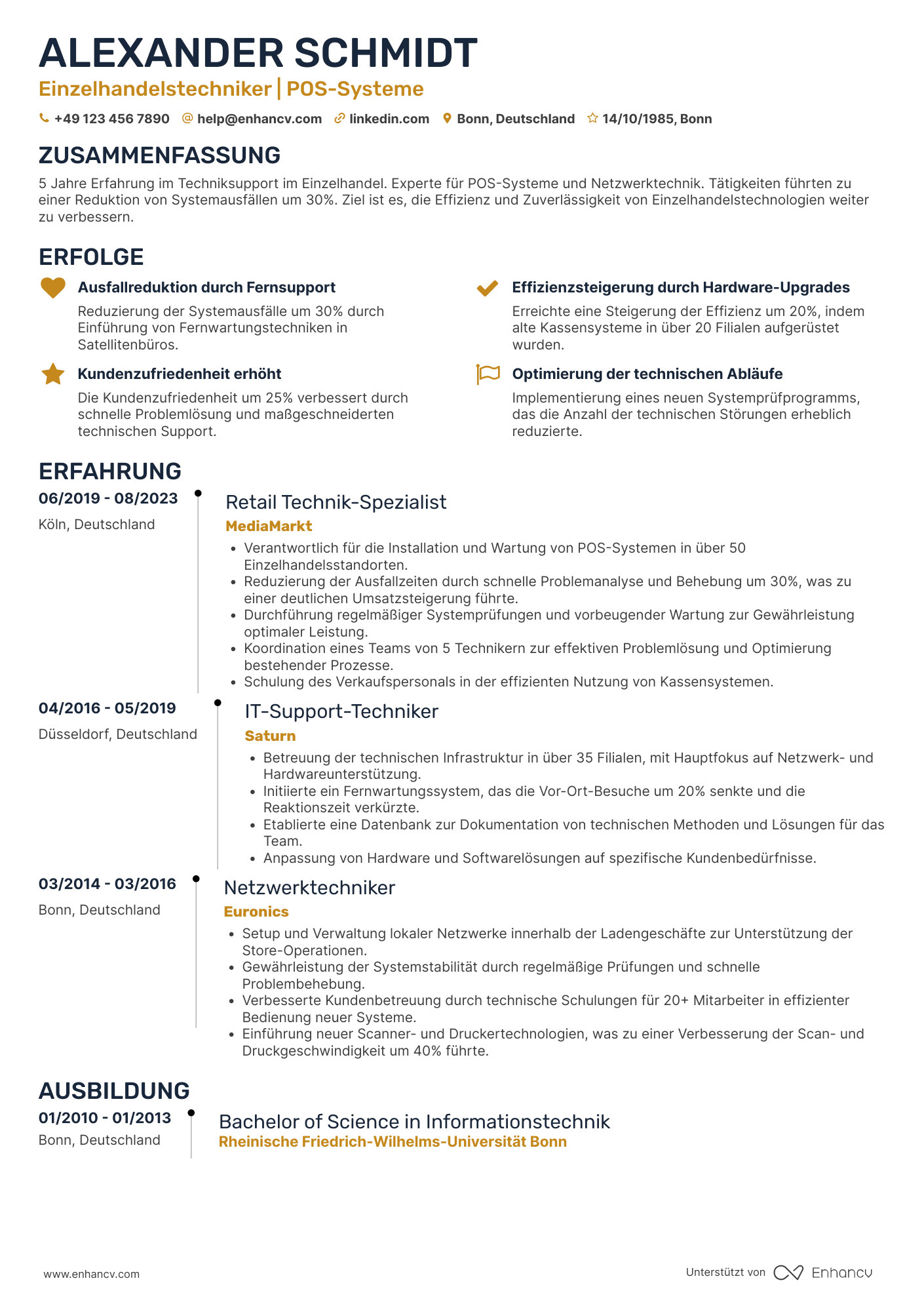 Lebenslauf als Einzelhandelstechniker Resume Example
