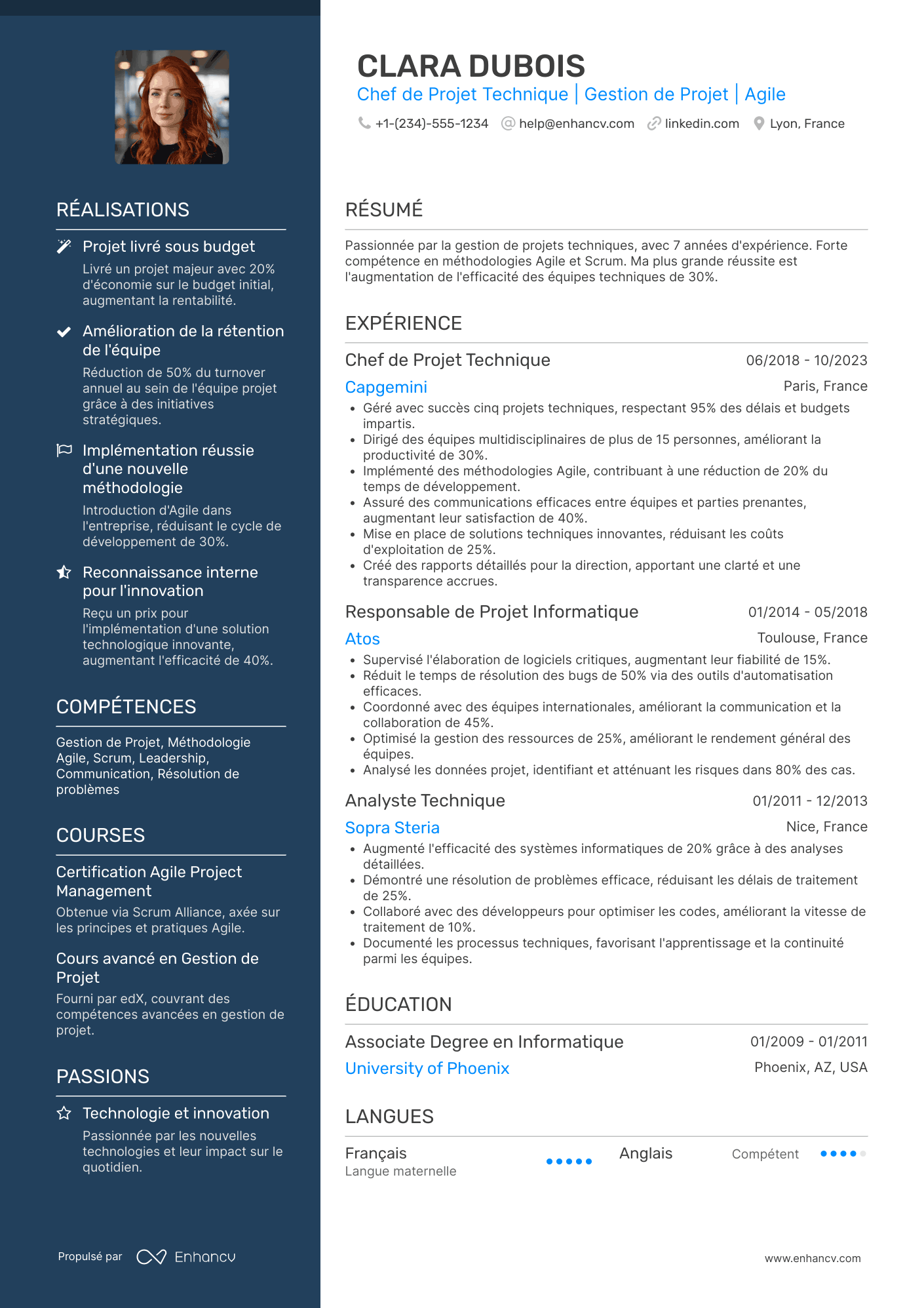 CV de chef·fe de projet technique en informatique Resume Example