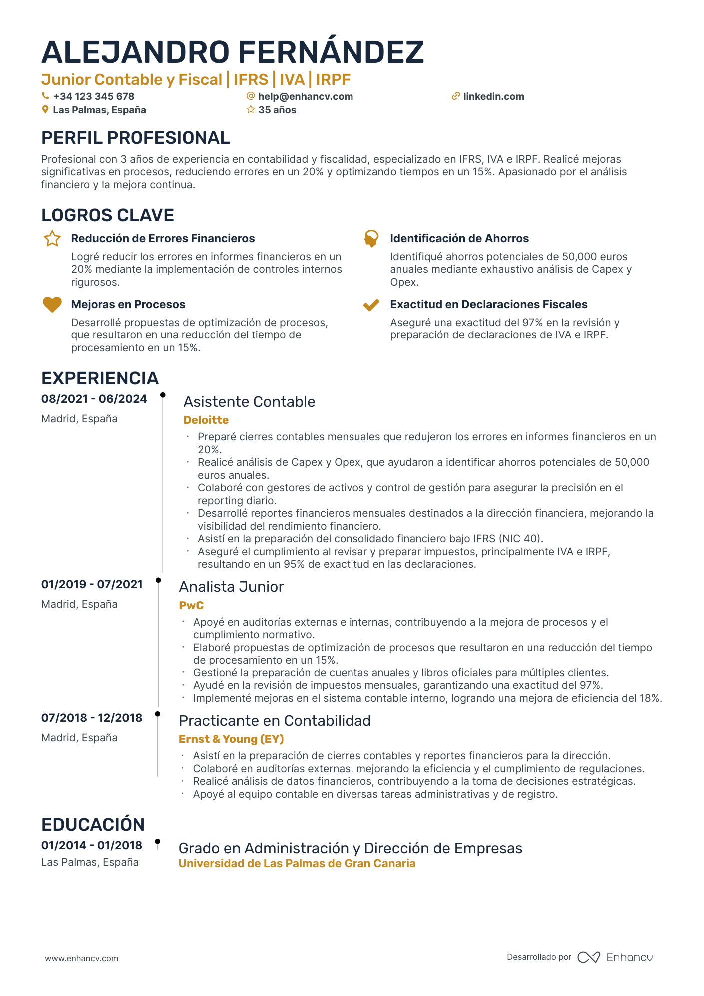 Contabilidad Junior Resume Example