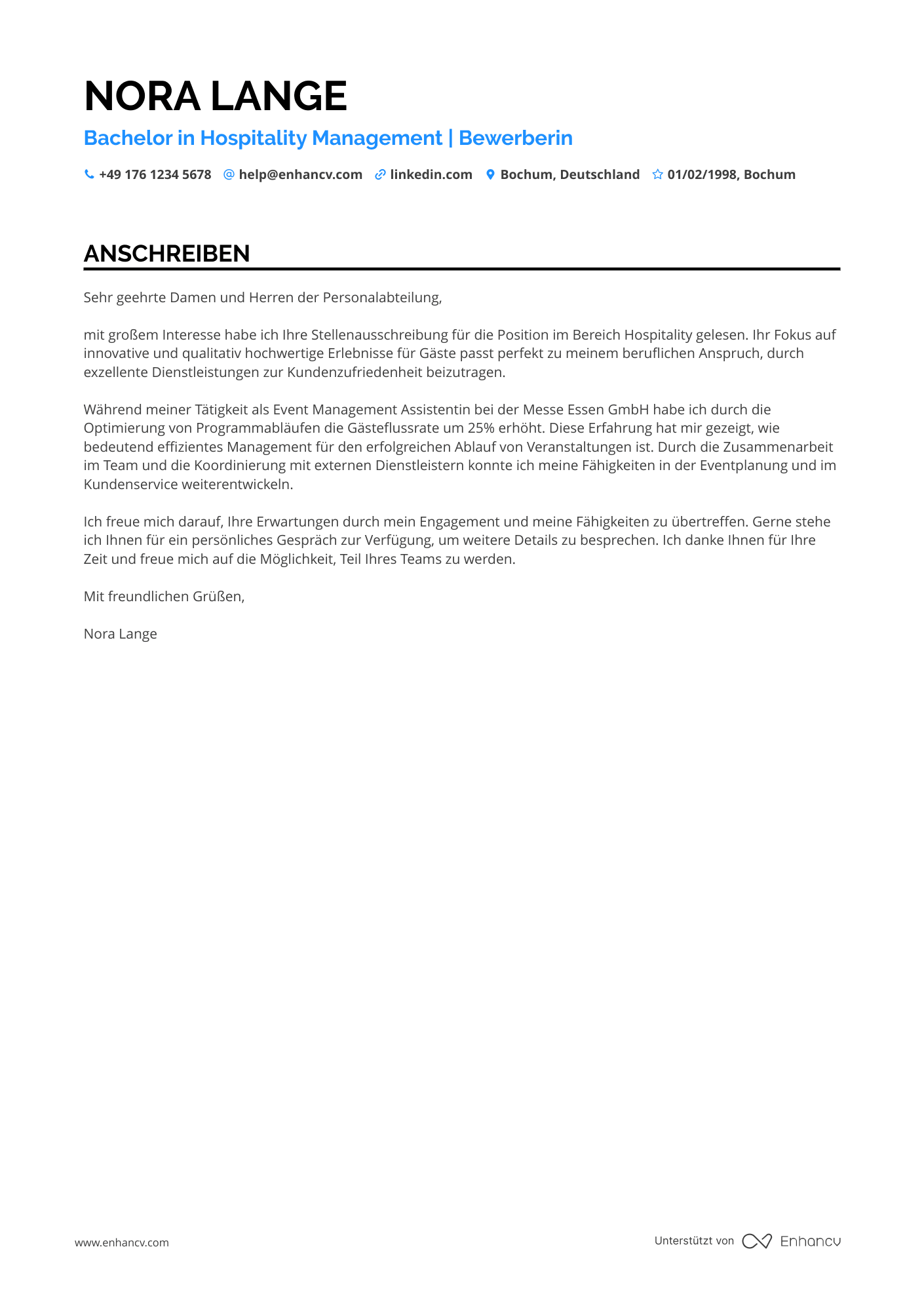 Gastronomie Praktikant Resume Example