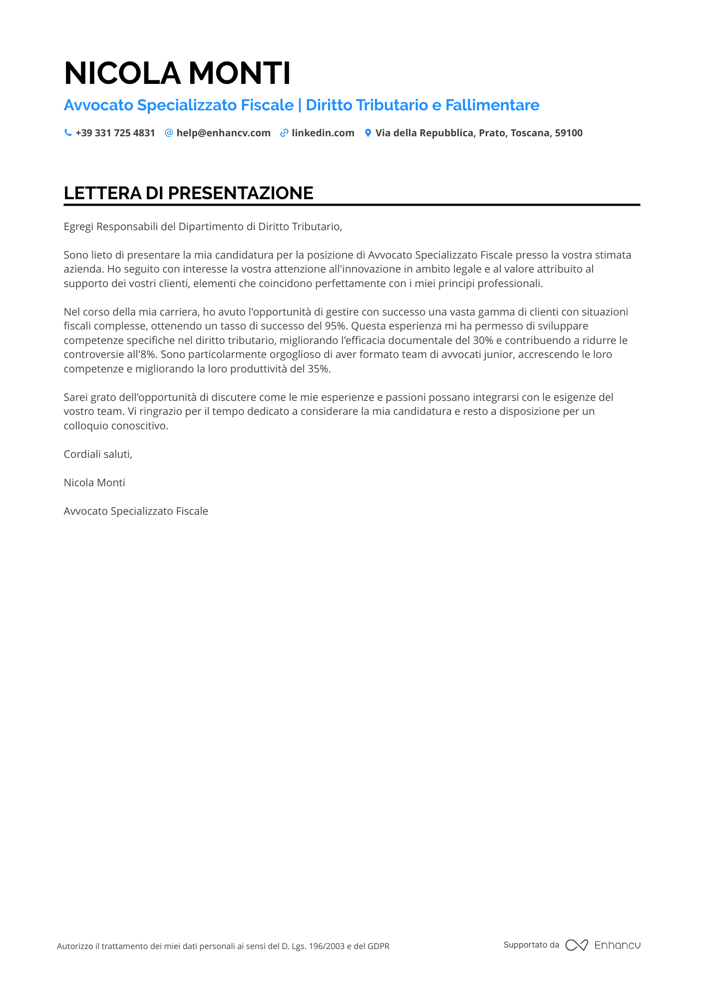 Avvocato Tributarista Resume Example
