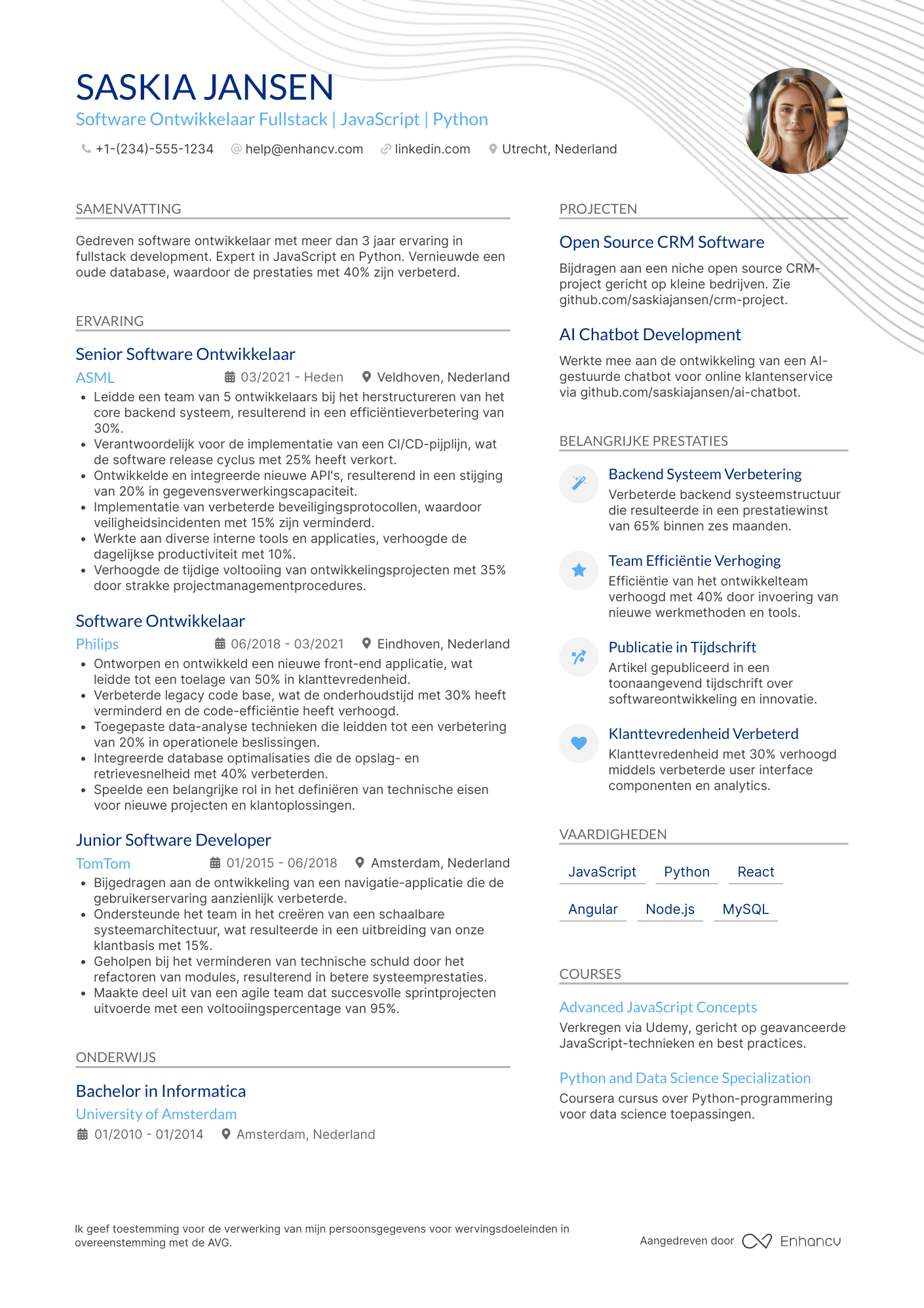 CV voor Software Ontwikkelaar Fullstack Resume Example