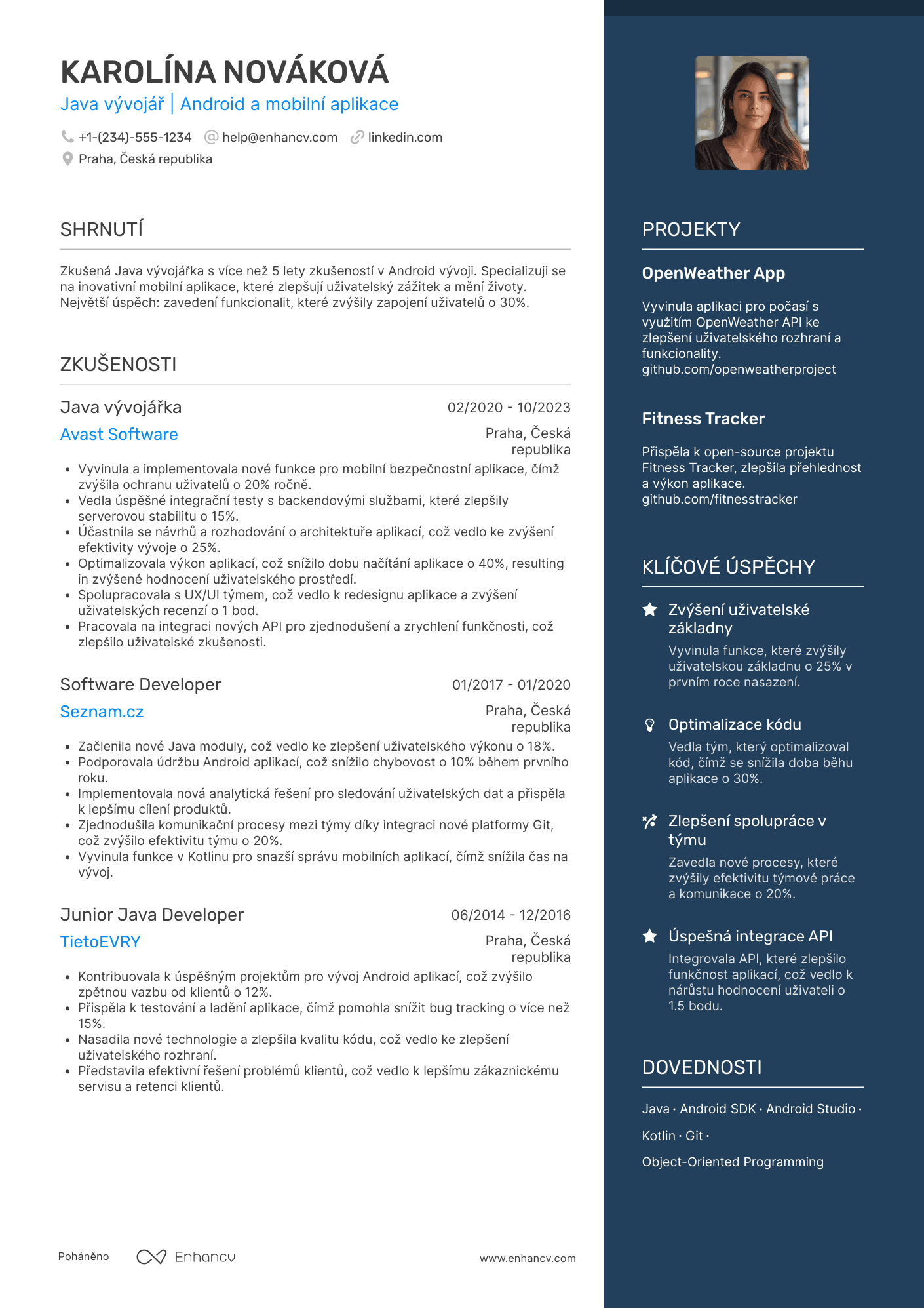 Životopis pro Java vývojář pro mobilní aplikace Resume Example