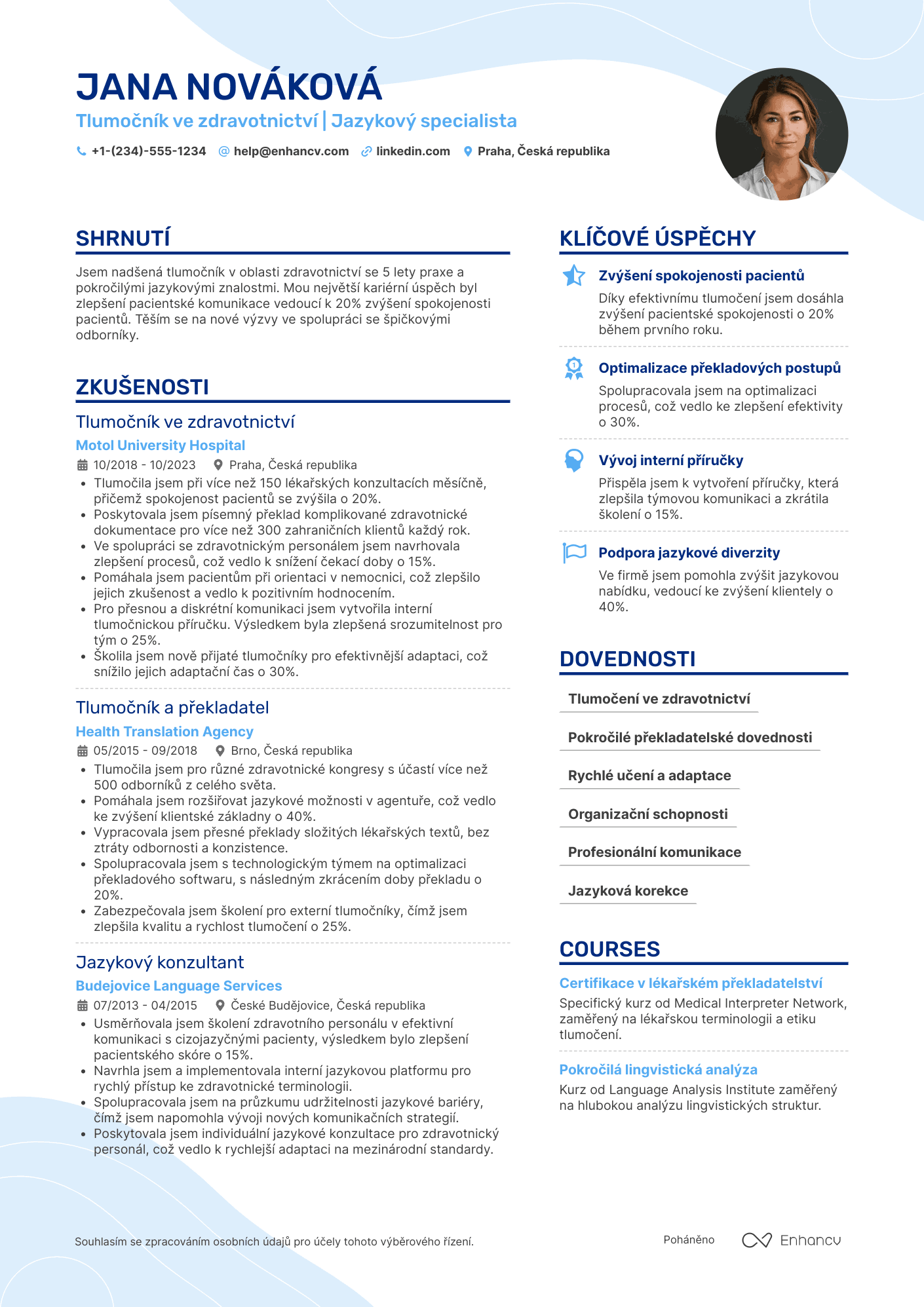 Životopis pro Tlumočník ve zdravotnictví Resume Example