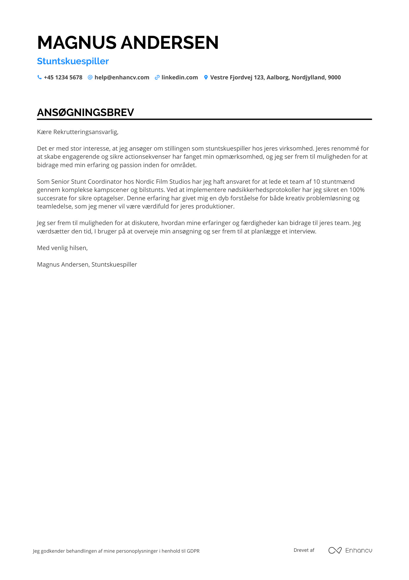 Ansøgningsbrev til Stuntskuespiller Resume Example