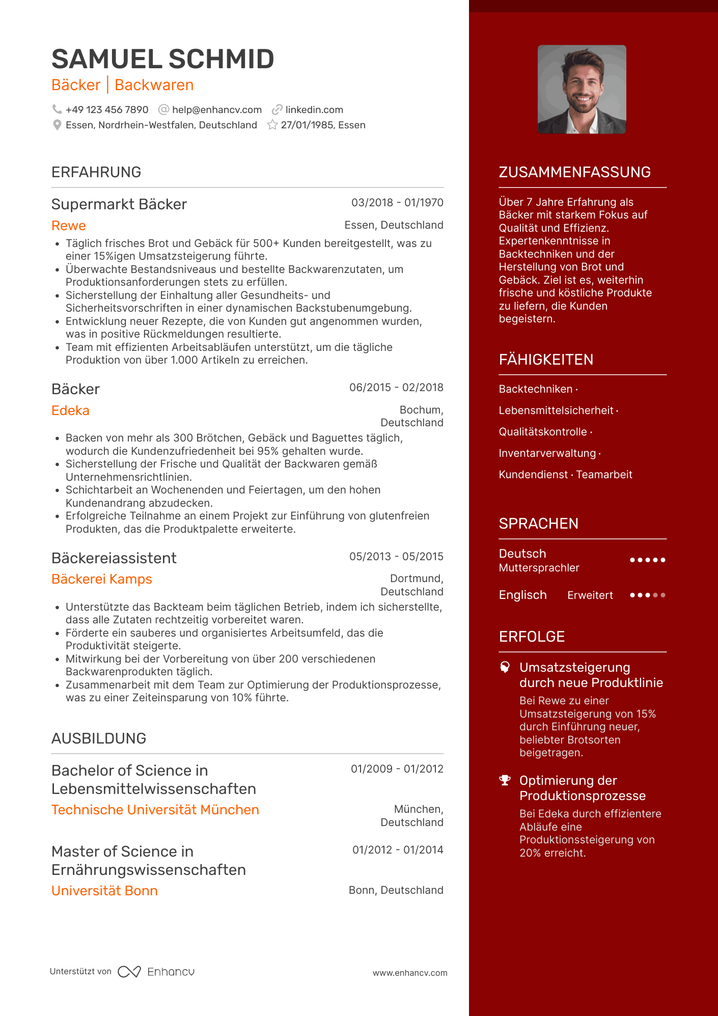 Lebenslauf in Supermarkt Bäcker Resume Example