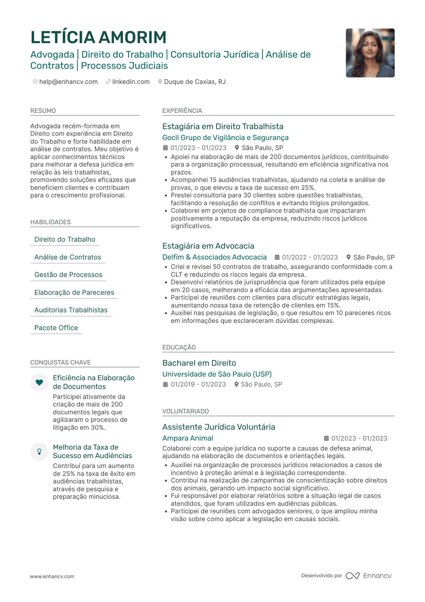 Advogado trabalhista Resume Example
