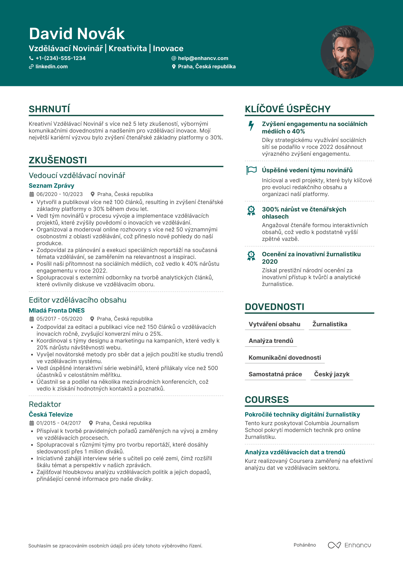 Životopis pro Vzdělávací Novinář Resume Example