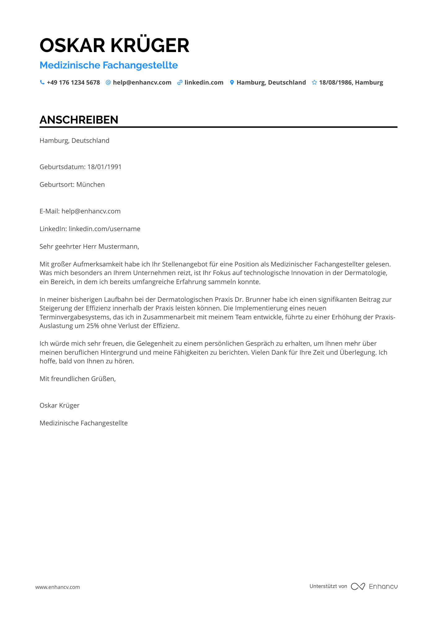 Arzthelferin in der Dermatologie Resume Example