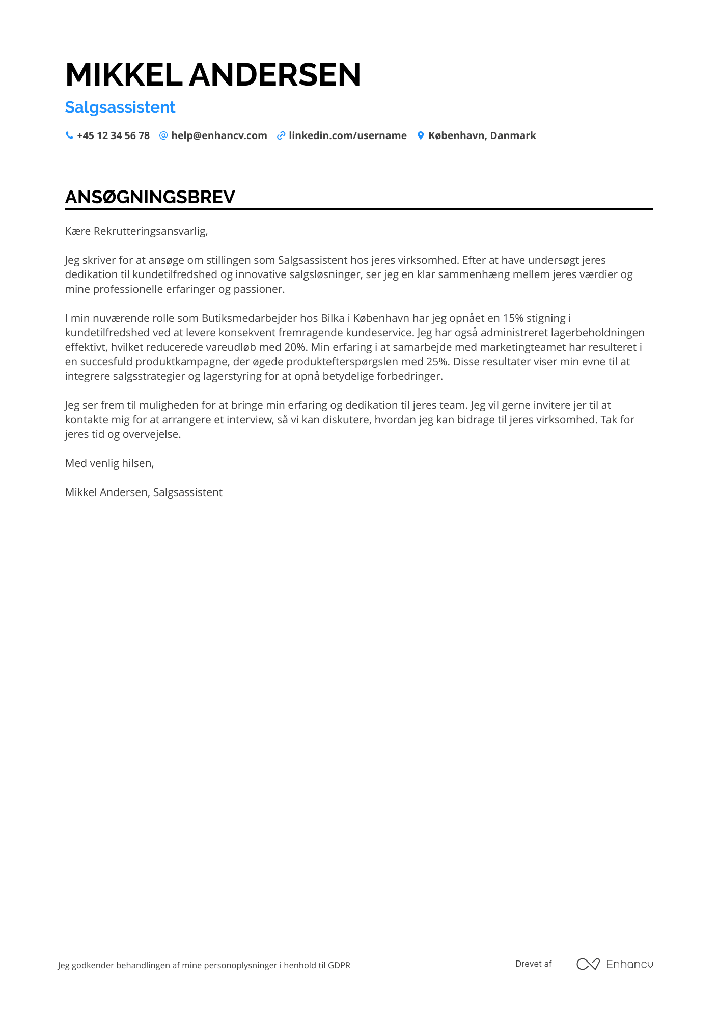 Ansøgningsbrev til Indgangsniveau Salgsassistent Resume Example