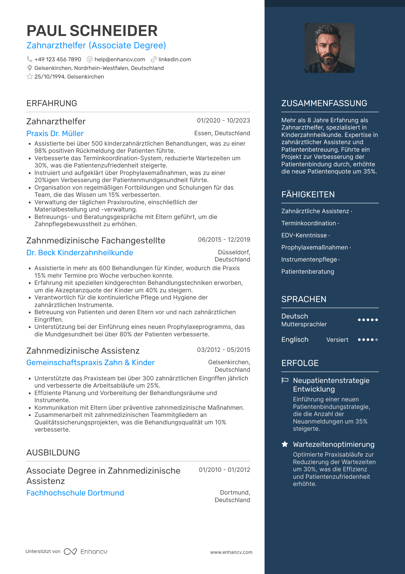 Lebenslauf als Zahnarzthelferin in der Kinderzahnheilkunde Resume Example