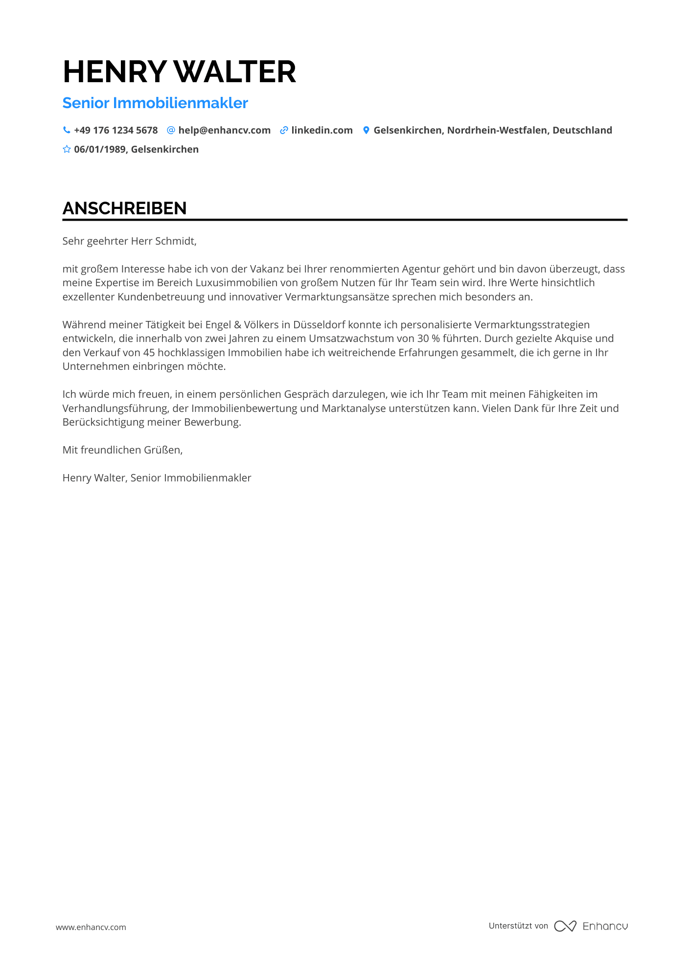 Immobilienmakler für Luxusimmobilien Resume Example
