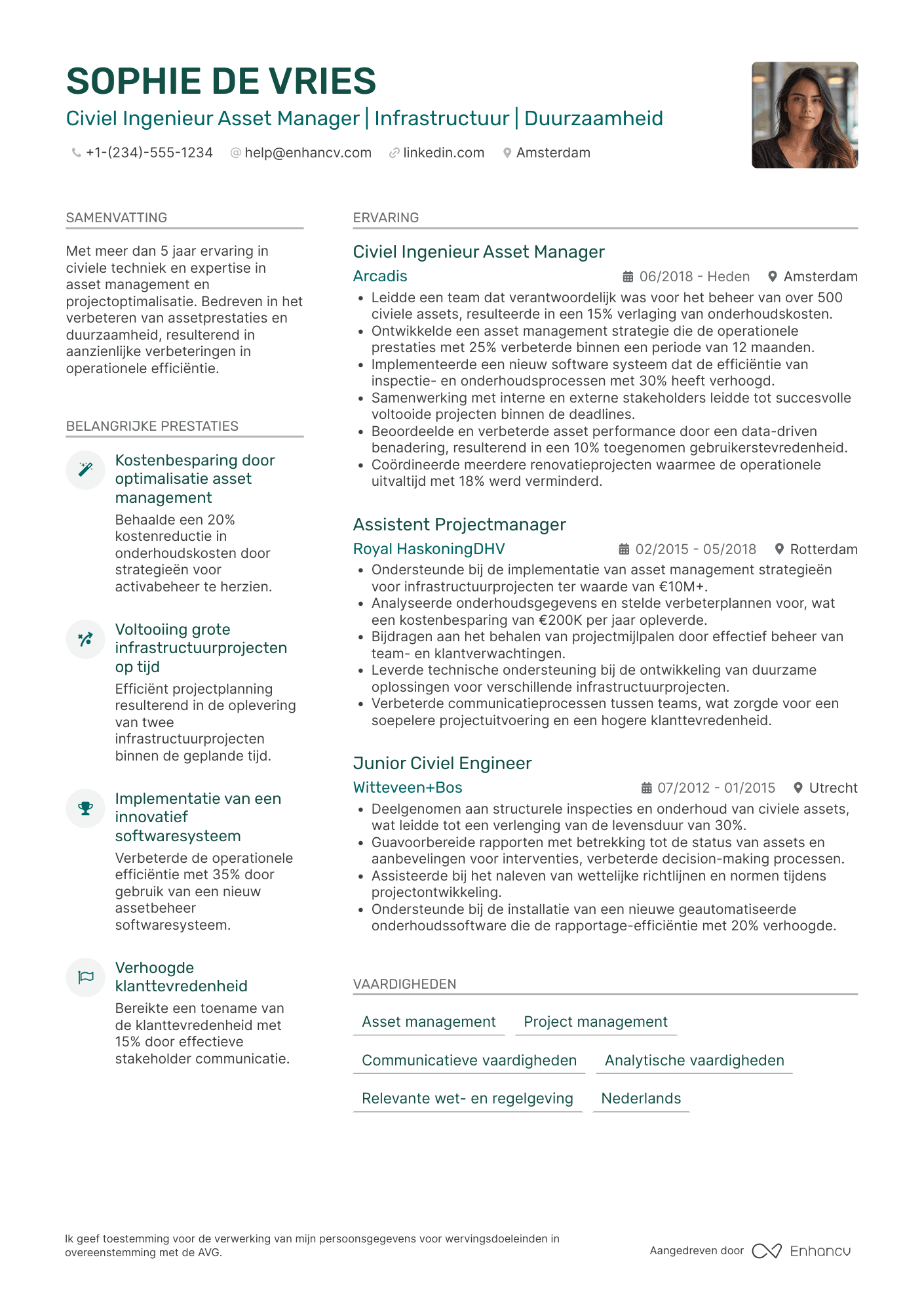 CV voor Civiel Ingenieur Asset Manager Resume Example