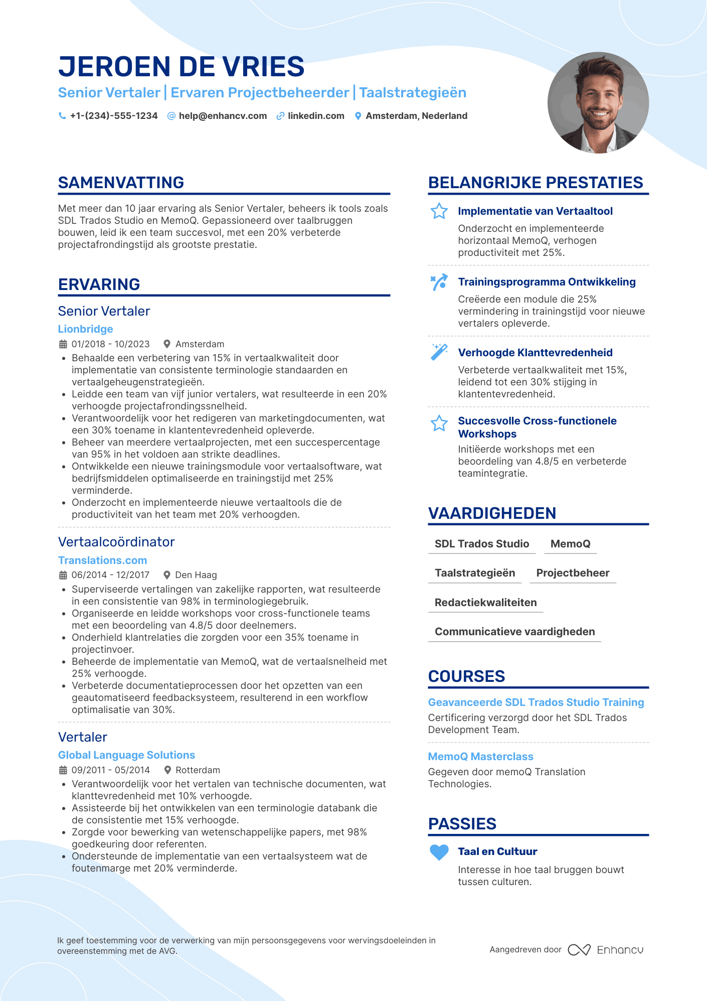 CV voor Senior Vertaler Resume Example