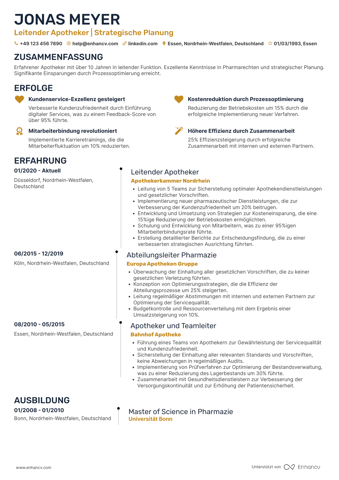 Lebenslauf als Apotheker in der Direktion Resume Example
