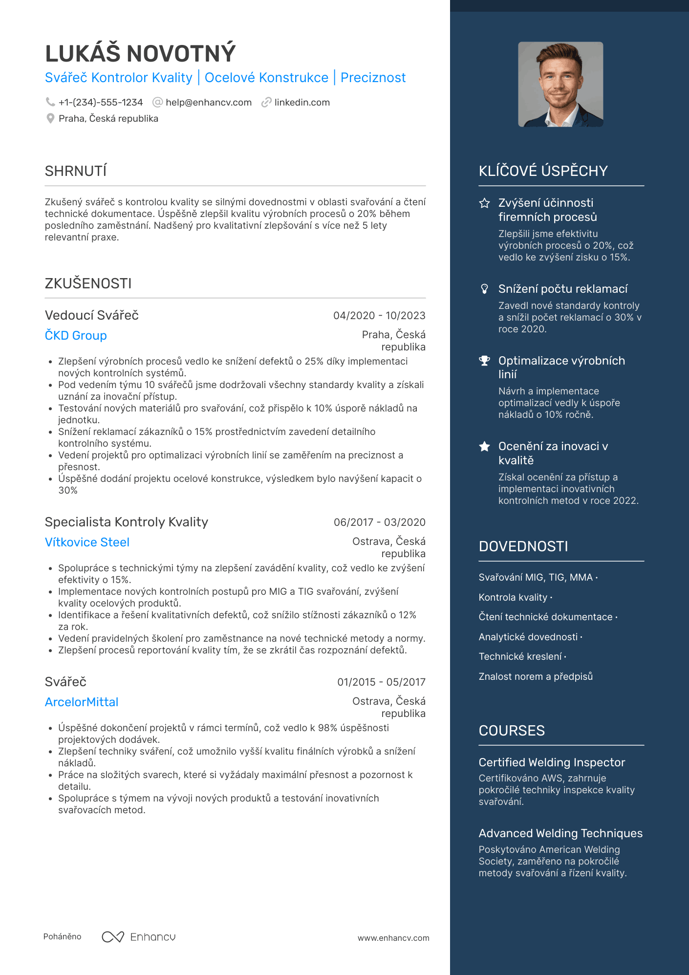 Životopis pro Svářeč kontrolor kvality Resume Example