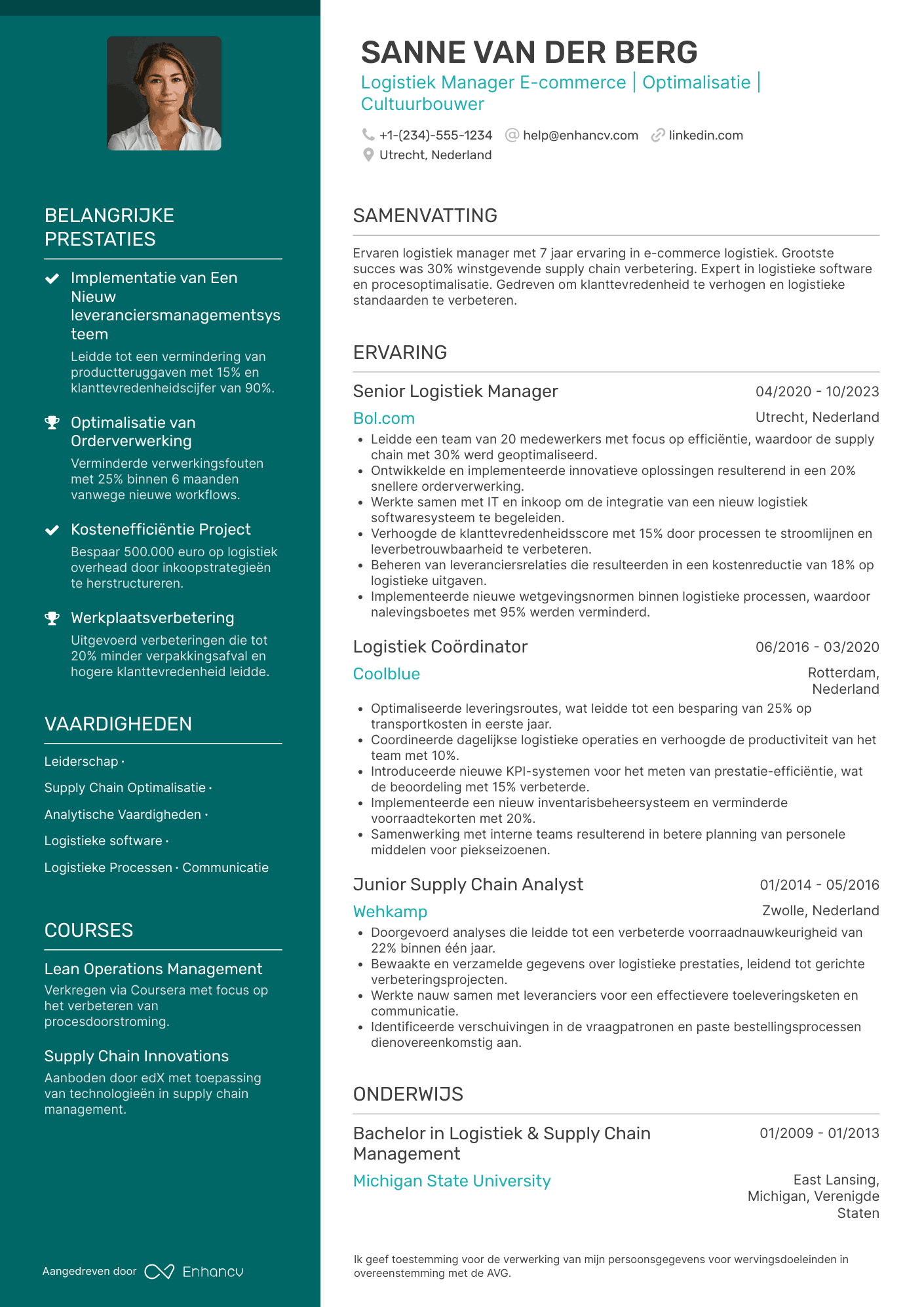 CV voor Logistiek Manager E commerce Resume Example