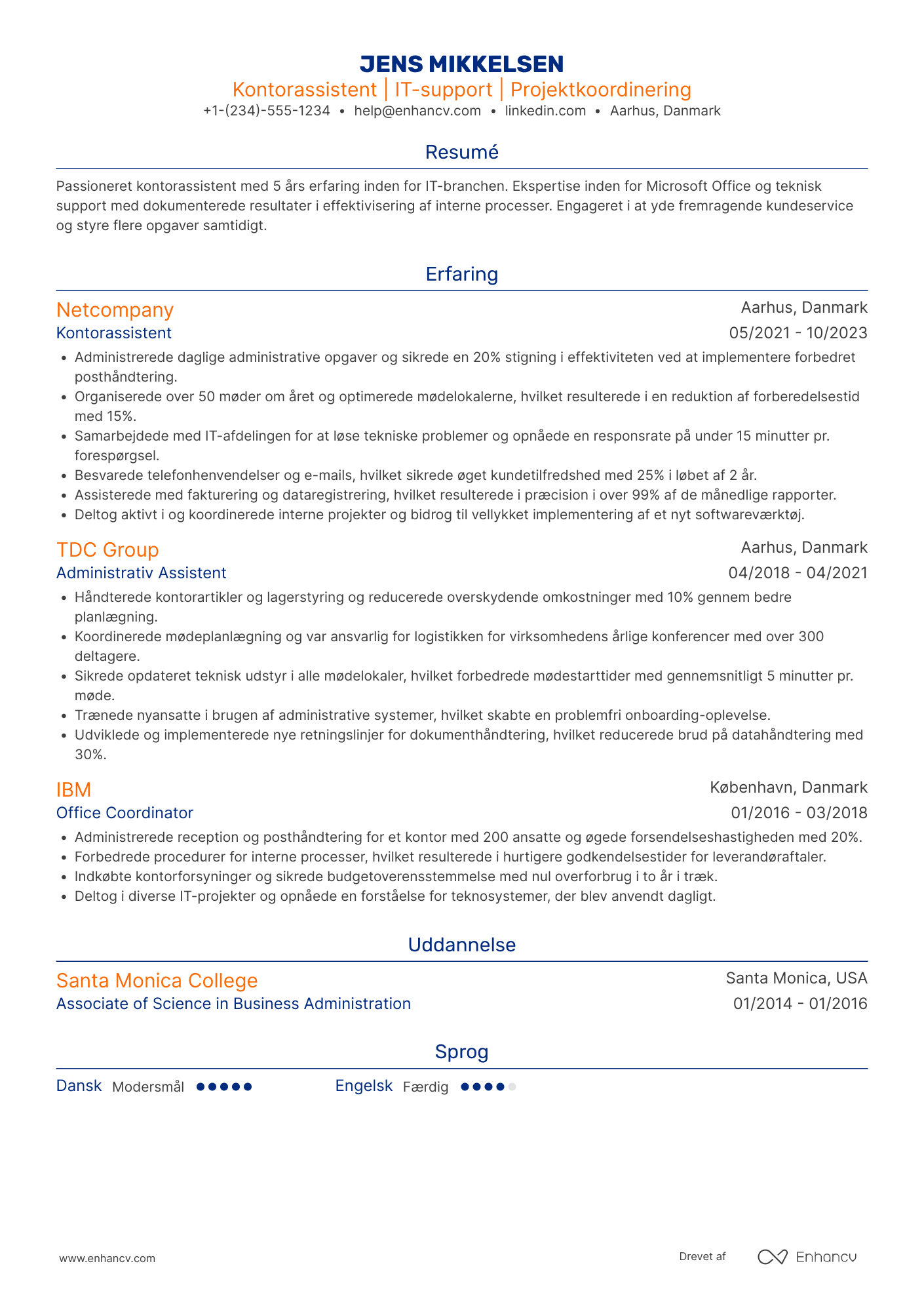 CV til Kontorassistent i it branchen Resume Example