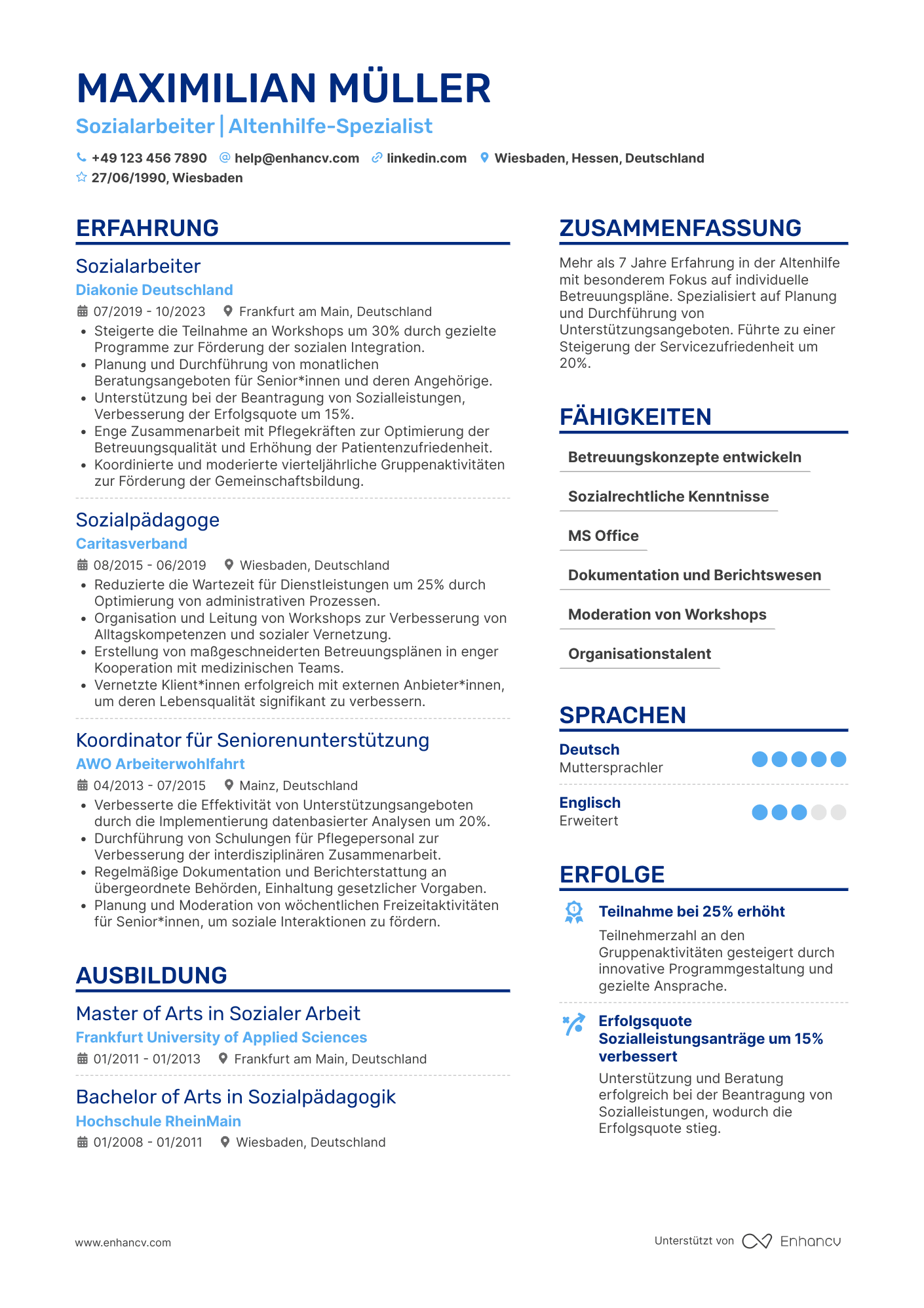 Lebenslauf als Sozialarbeiter in der Altenhilfe Resume Example